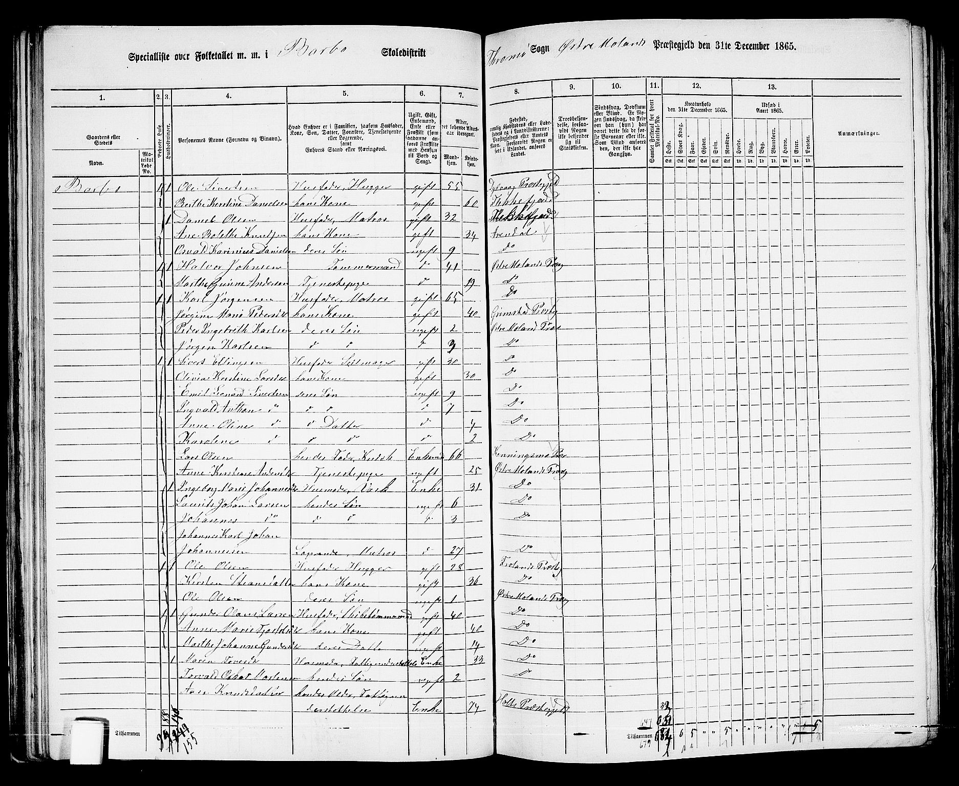 RA, 1865 census for Austre Moland, 1865, p. 81