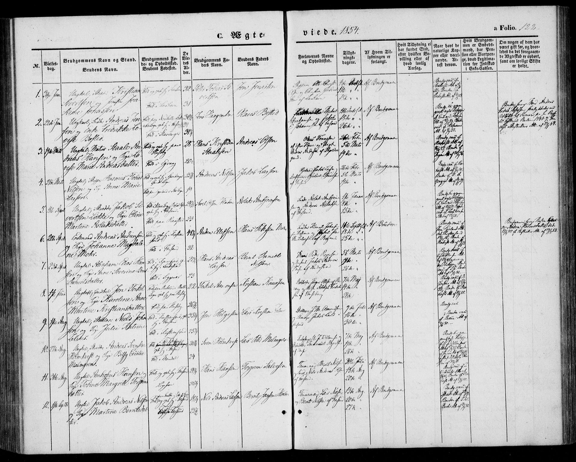 Farsund sokneprestkontor, SAK/1111-0009/F/Fa/L0004: Parish register (official) no. A 4, 1847-1863, p. 122