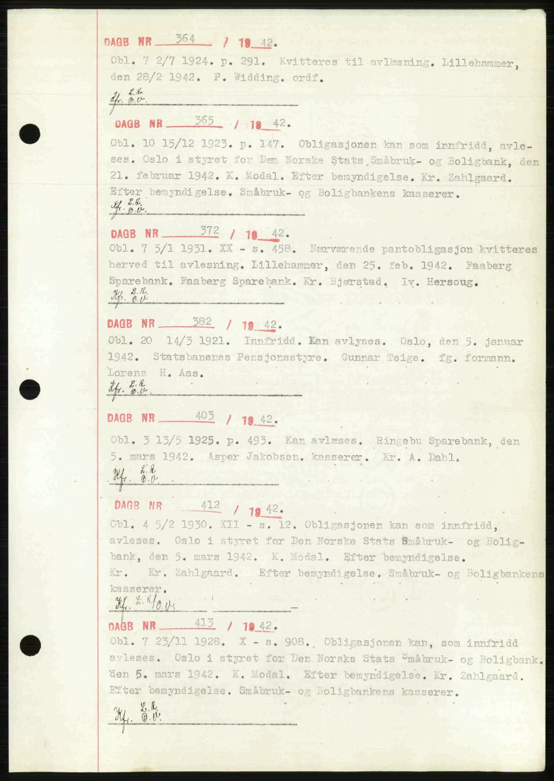 Sør-Gudbrandsdal tingrett, SAH/TING-004/H/Hb/Hbf/L0002: Mortgage book no. C1, 1938-1951, Diary no: : 364/1942