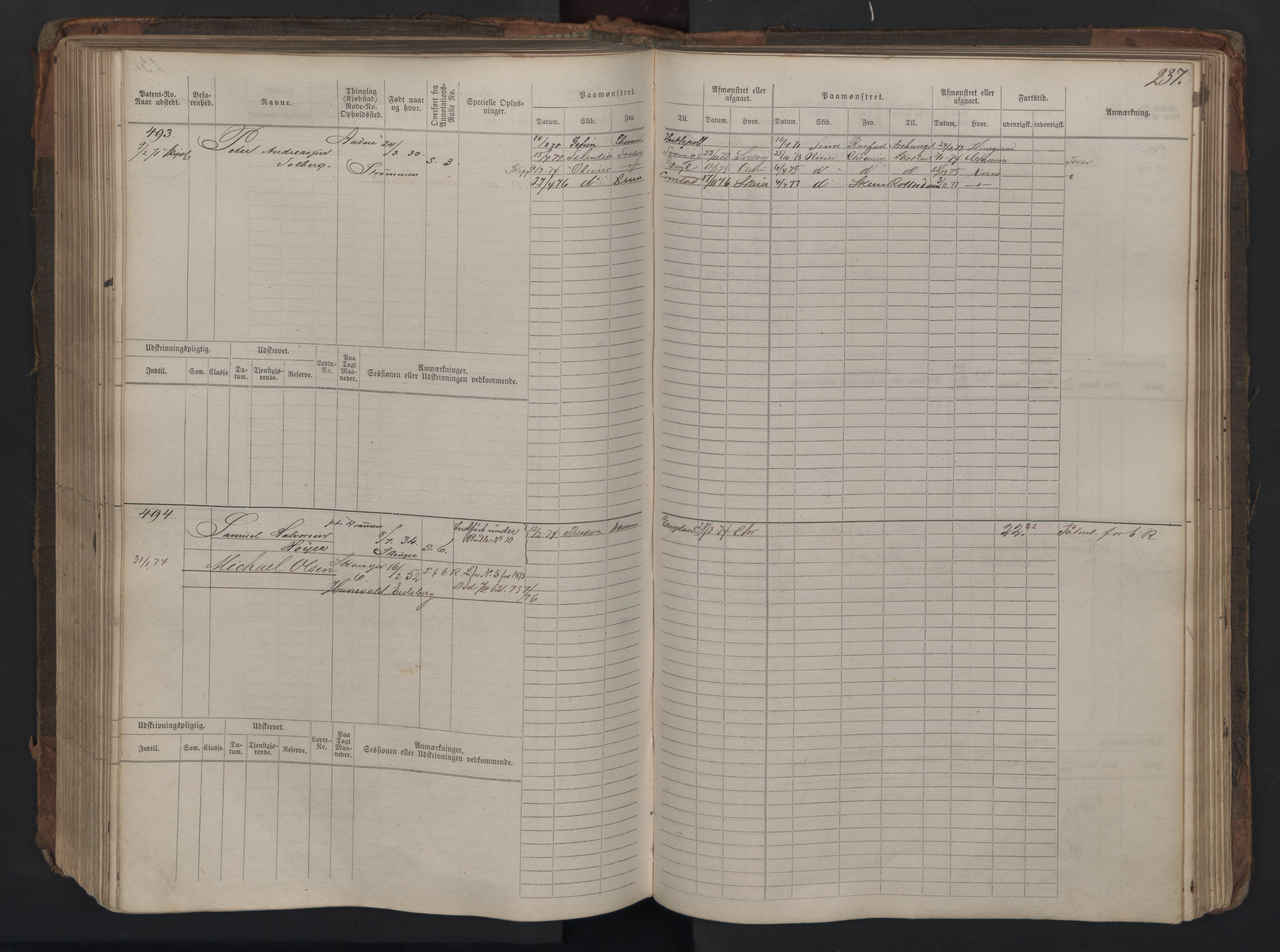 Svelvik innrulleringskontor, AV/SAKO-A-783/F/Fc/L0003: Hovedruller, 1868-1874, p. 237