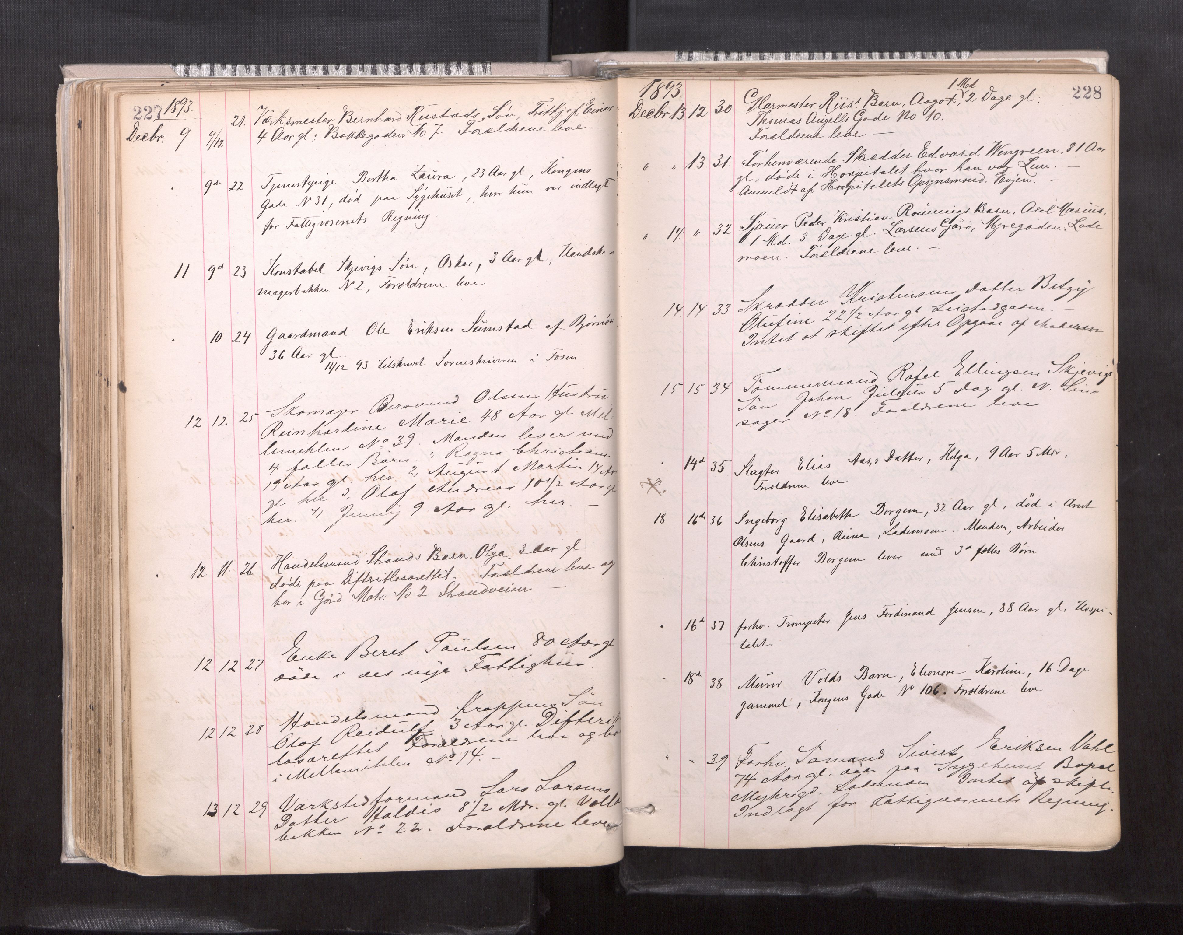 Trondheim byfogd, AV/SAT-A-0003/1/3/3L/L0004: Dødsanmeldelsesprotokoll, 1891-1897, p. 227-228