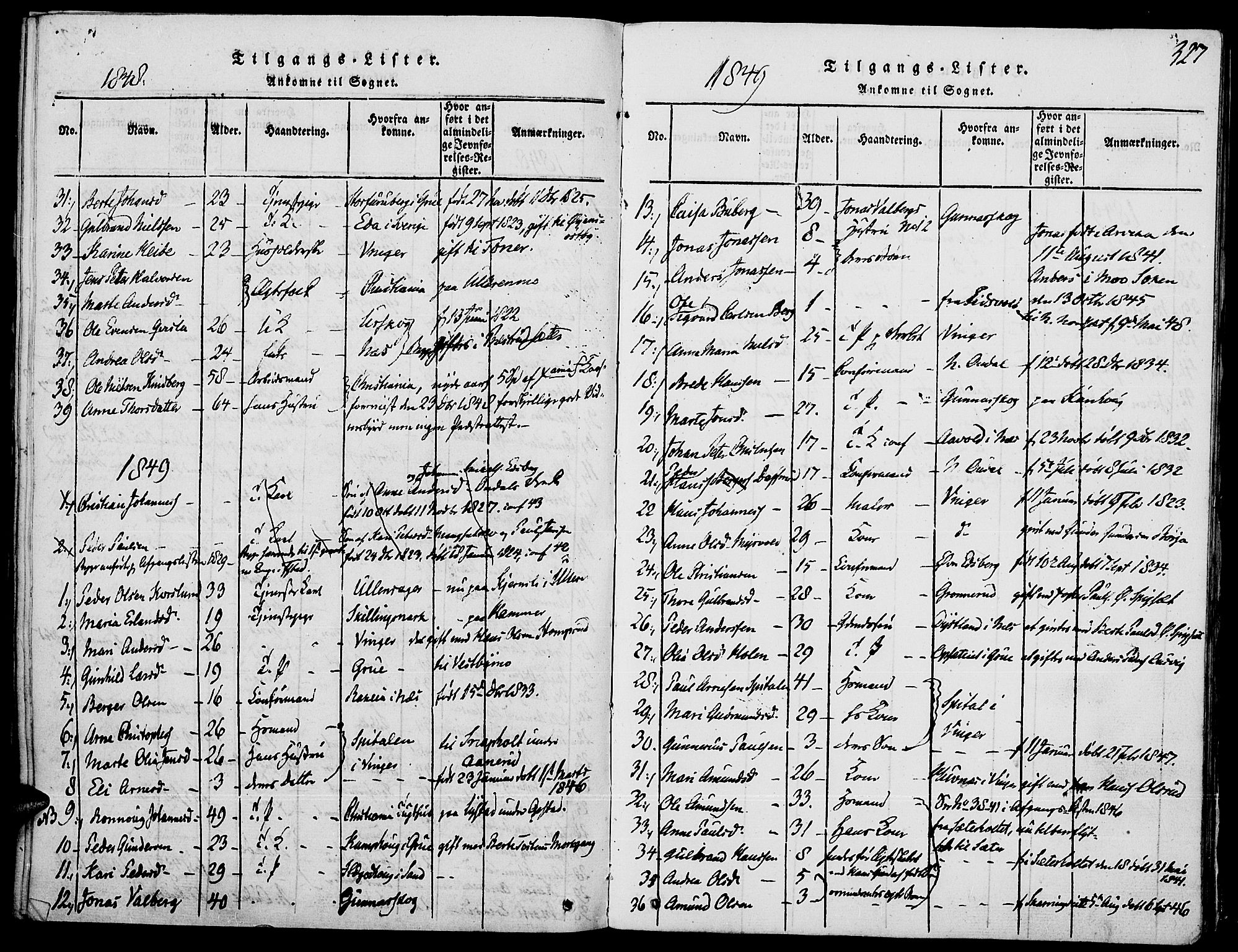 Strøm-Odalen prestekontor, SAH/PREST-028/H/Ha/Haa/L0006: Parish register (official) no. 6, 1814-1850, p. 327