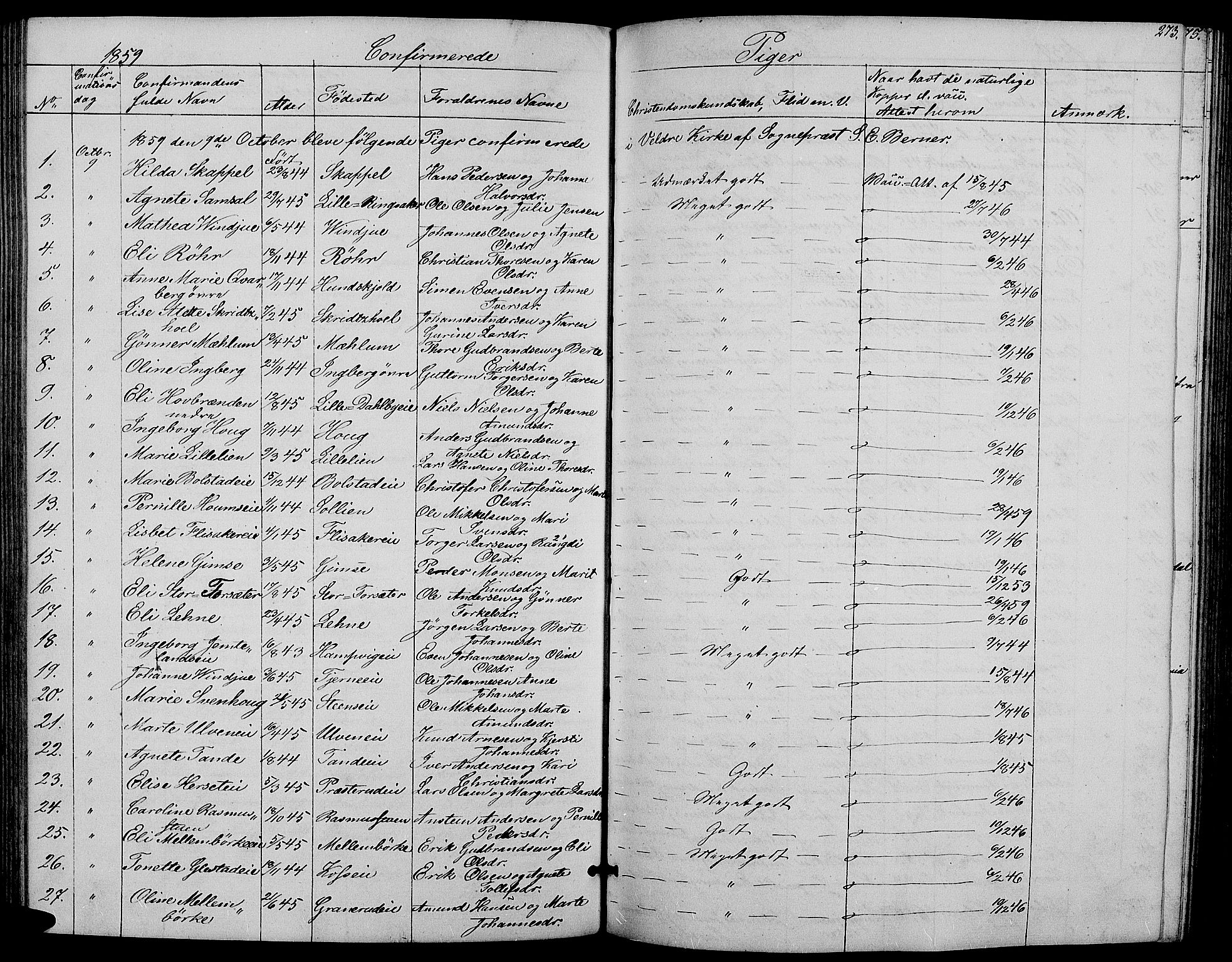 Ringsaker prestekontor, AV/SAH-PREST-014/L/La/L0006: Parish register (copy) no. 6, 1851-1860, p. 273