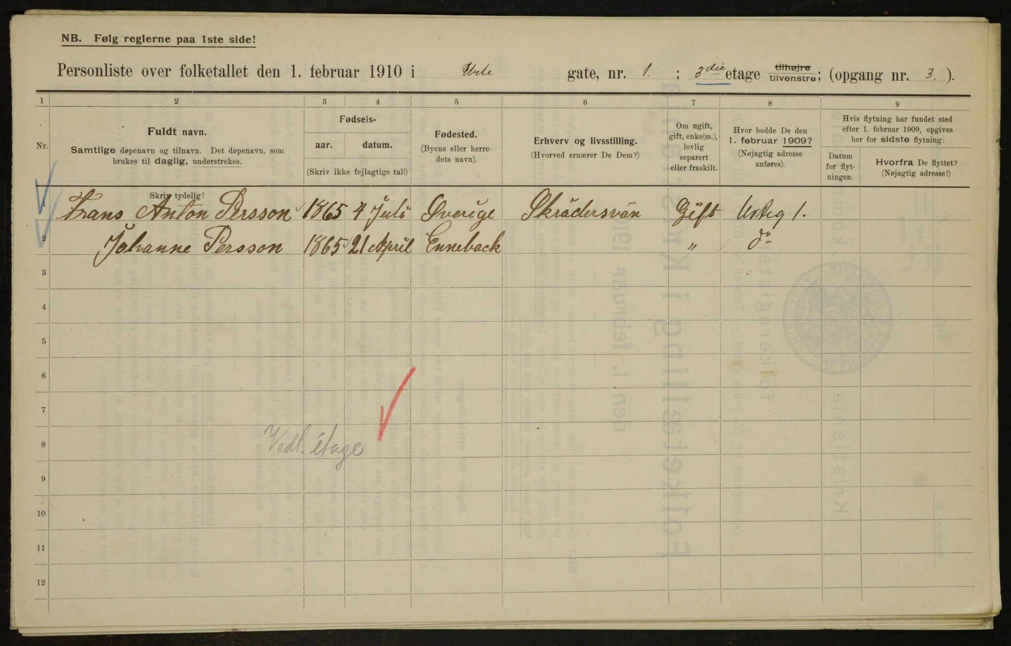 OBA, Municipal Census 1910 for Kristiania, 1910, p. 114271