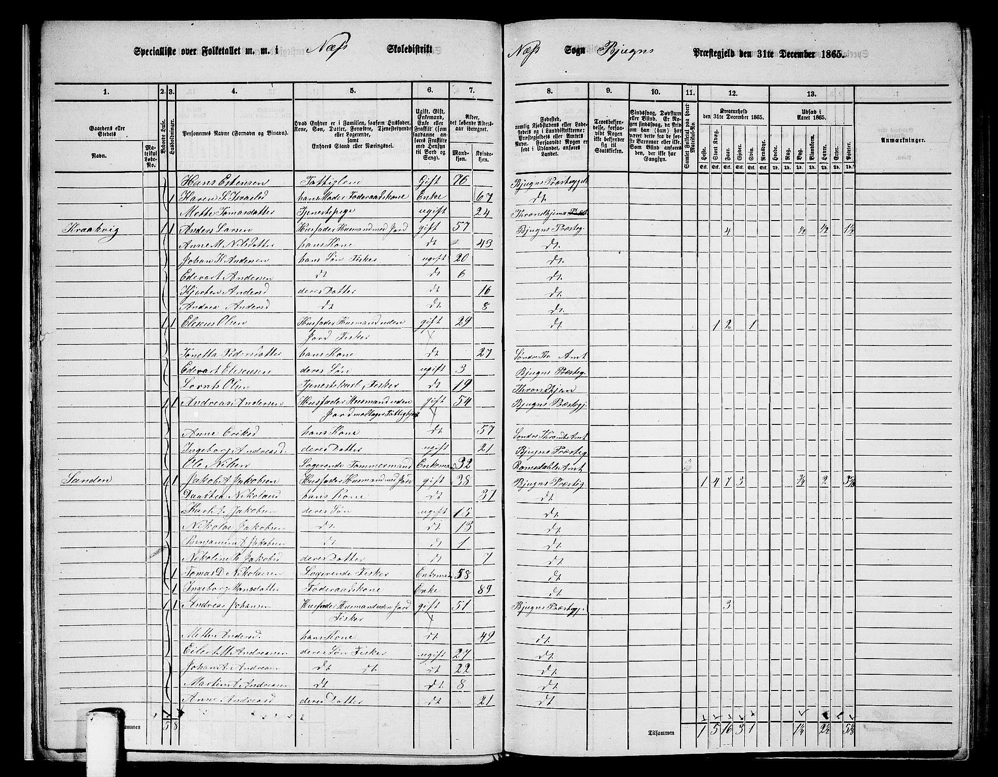 RA, 1865 census for Bjugn, 1865, p. 18
