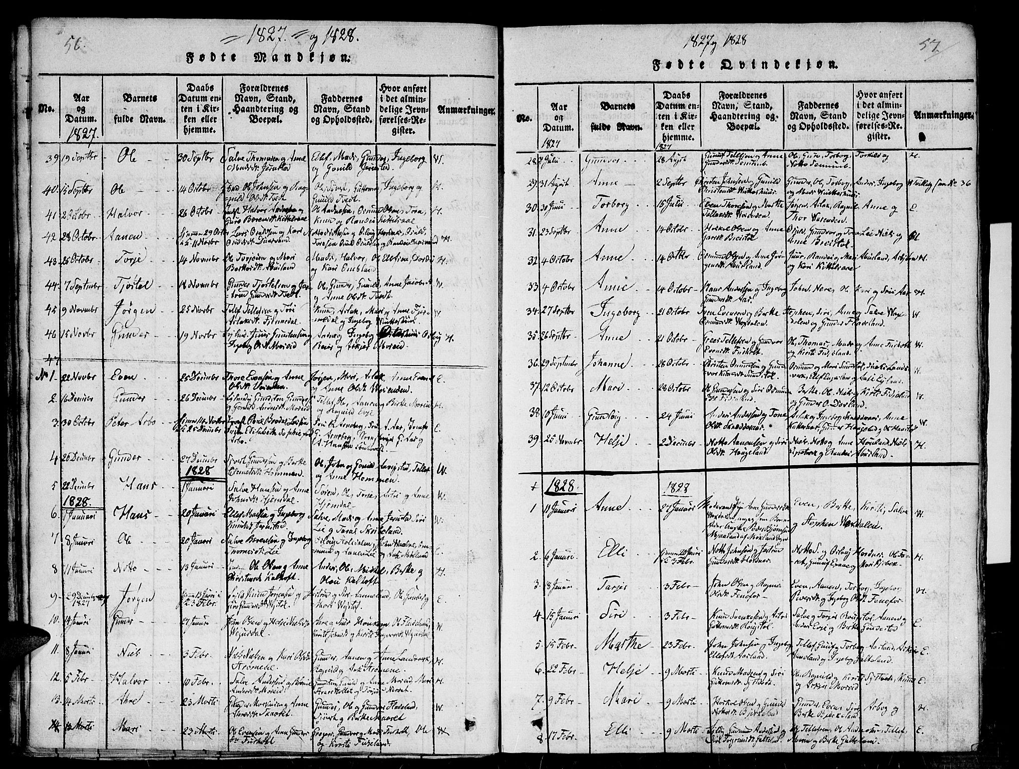 Evje sokneprestkontor, SAK/1111-0008/F/Fb/Fba/L0001: Parish register (copy) no. B 1, 1816-1842, p. 56-57