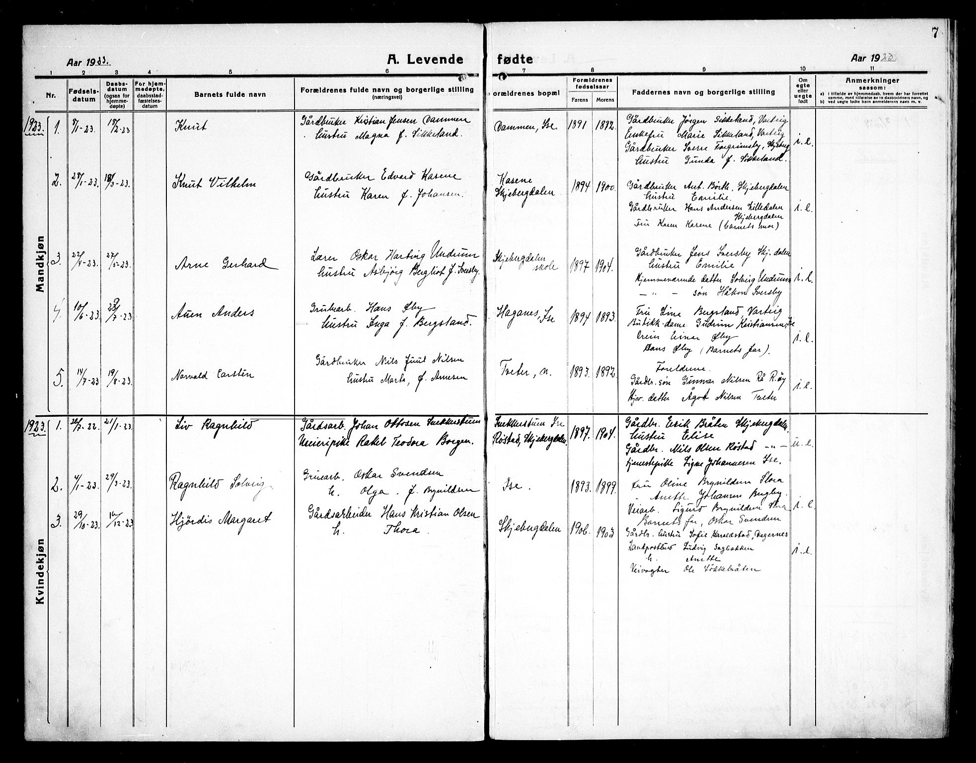 Skjeberg prestekontor Kirkebøker, AV/SAO-A-10923/G/Gc/L0002: Parish register (copy) no. III 2, 1918-1938, p. 7