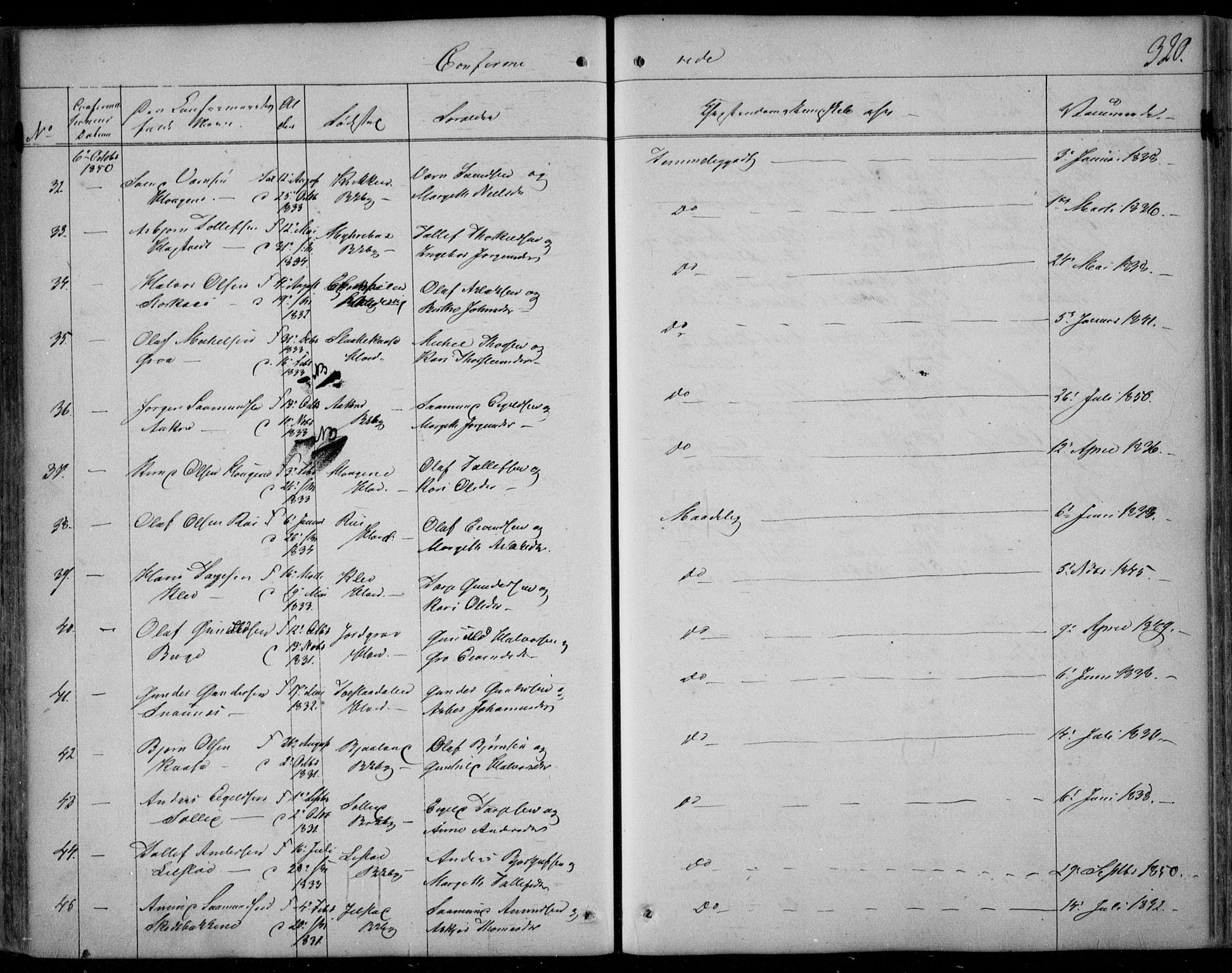 Kviteseid kirkebøker, AV/SAKO-A-276/F/Fa/L0006: Parish register (official) no. I 6, 1836-1858, p. 320