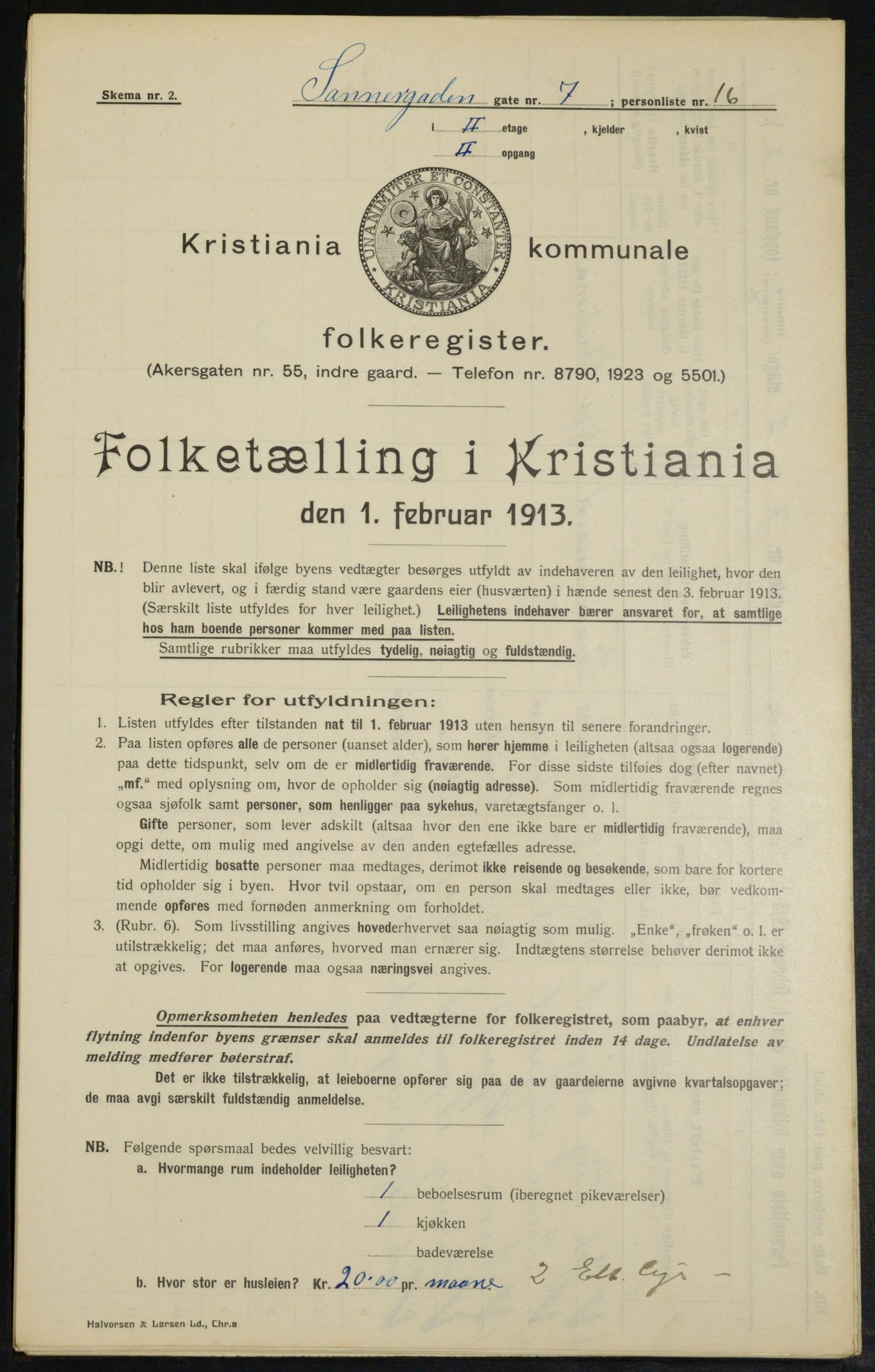 OBA, Municipal Census 1913 for Kristiania, 1913, p. 88483