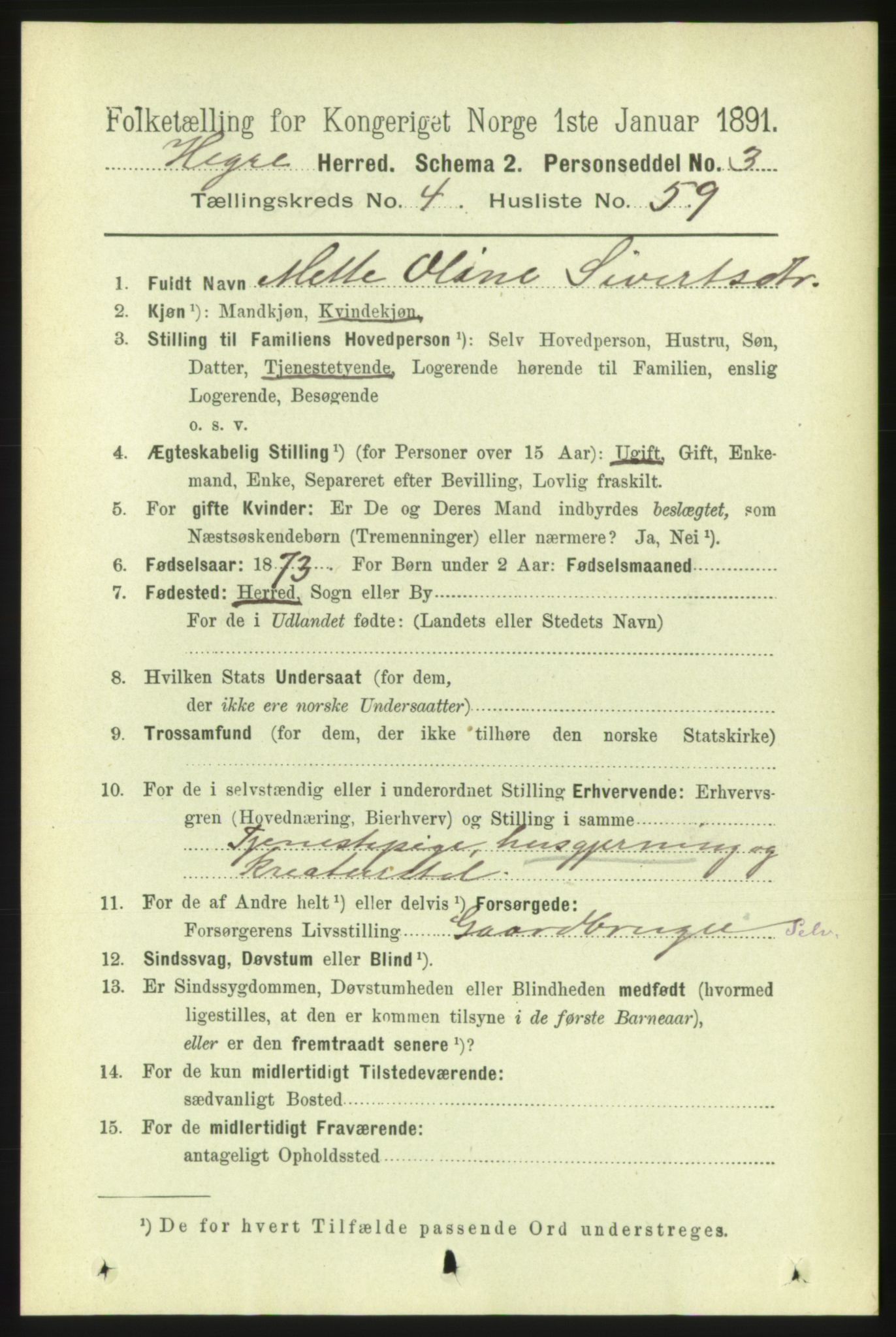 RA, 1891 census for 1712 Hegra, 1891, p. 1829