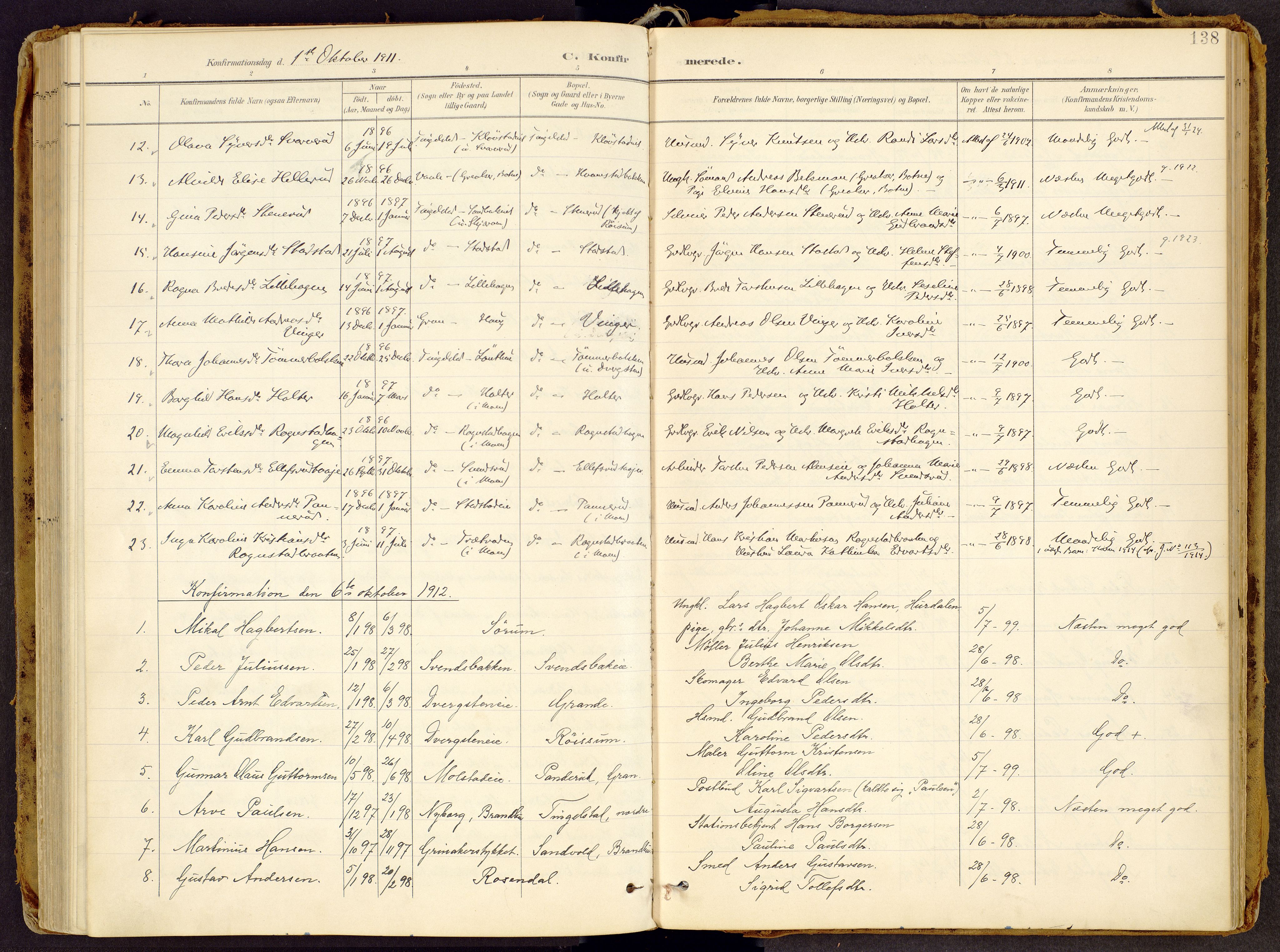 Brandbu prestekontor, AV/SAH-PREST-114/H/Ha/Haa/L0002: Parish register (official) no. 2, 1899-1914, p. 138