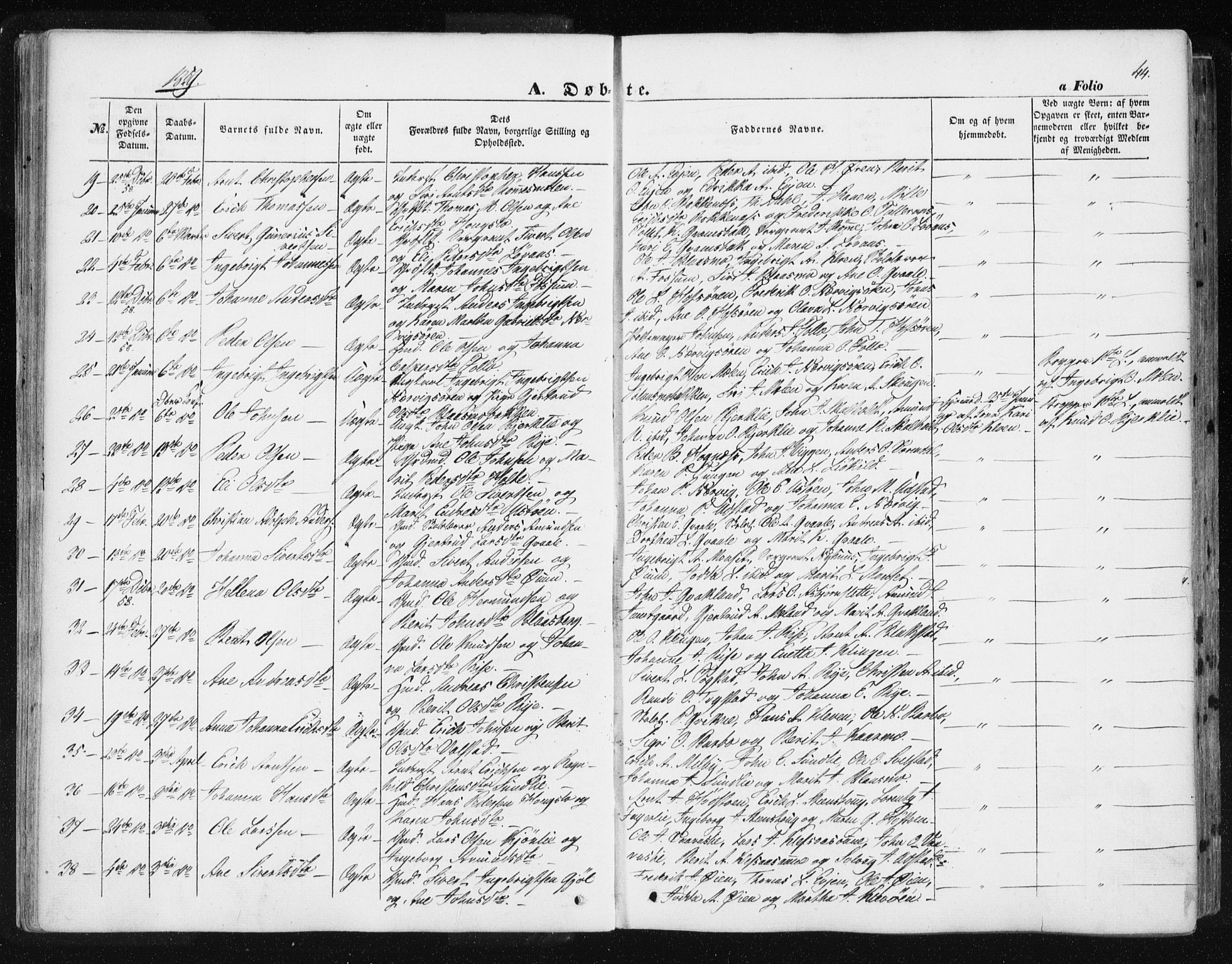 Ministerialprotokoller, klokkerbøker og fødselsregistre - Sør-Trøndelag, SAT/A-1456/668/L0806: Parish register (official) no. 668A06, 1854-1869, p. 44
