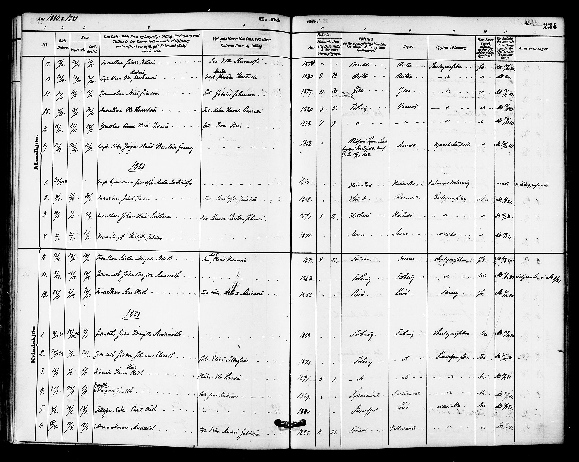 Ministerialprotokoller, klokkerbøker og fødselsregistre - Sør-Trøndelag, SAT/A-1456/655/L0680: Parish register (official) no. 655A09, 1880-1894, p. 234
