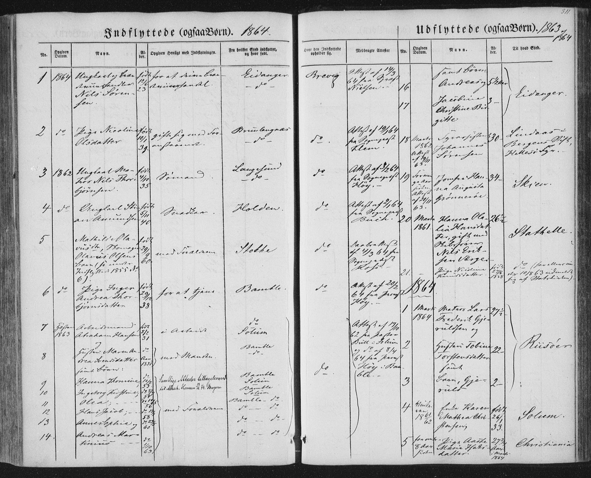 Brevik kirkebøker, SAKO/A-255/F/Fa/L0005: Parish register (official) no. 5, 1847-1865, p. 311