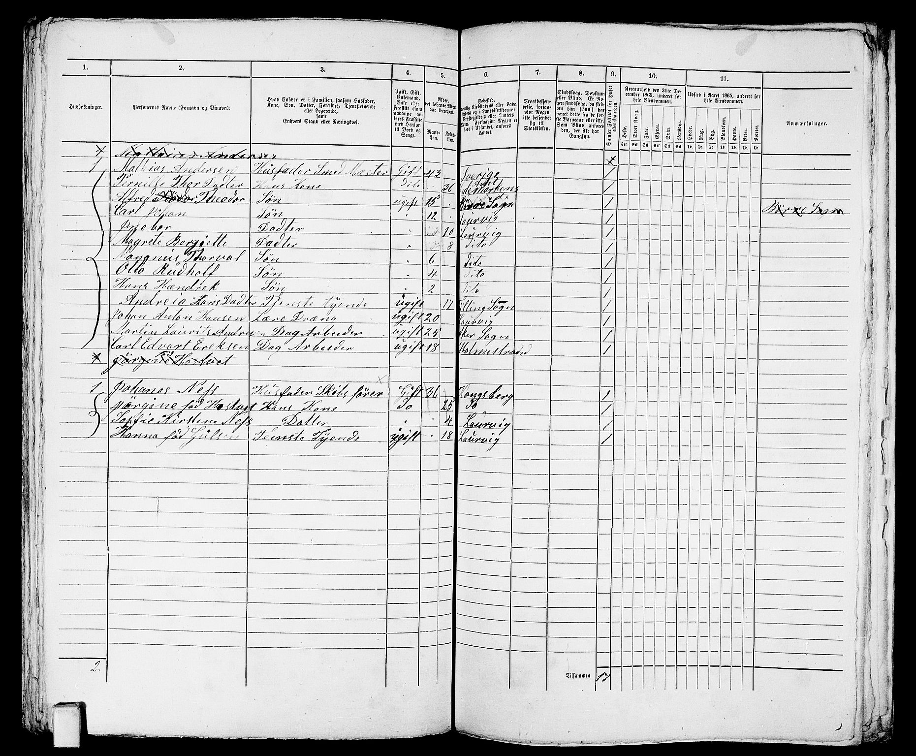 RA, 1865 census for Larvik, 1865, p. 869