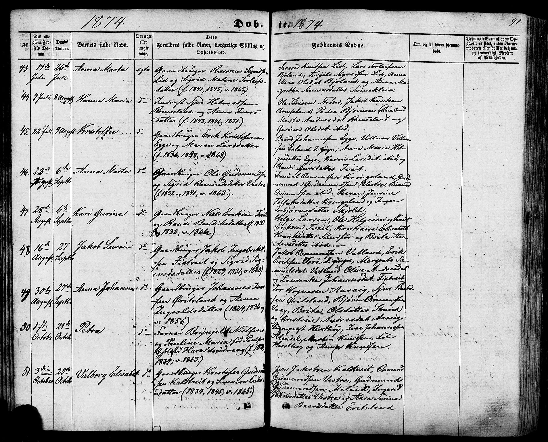 Skjold sokneprestkontor, AV/SAST-A-101847/H/Ha/Haa/L0008: Parish register (official) no. A 8, 1856-1882, p. 91