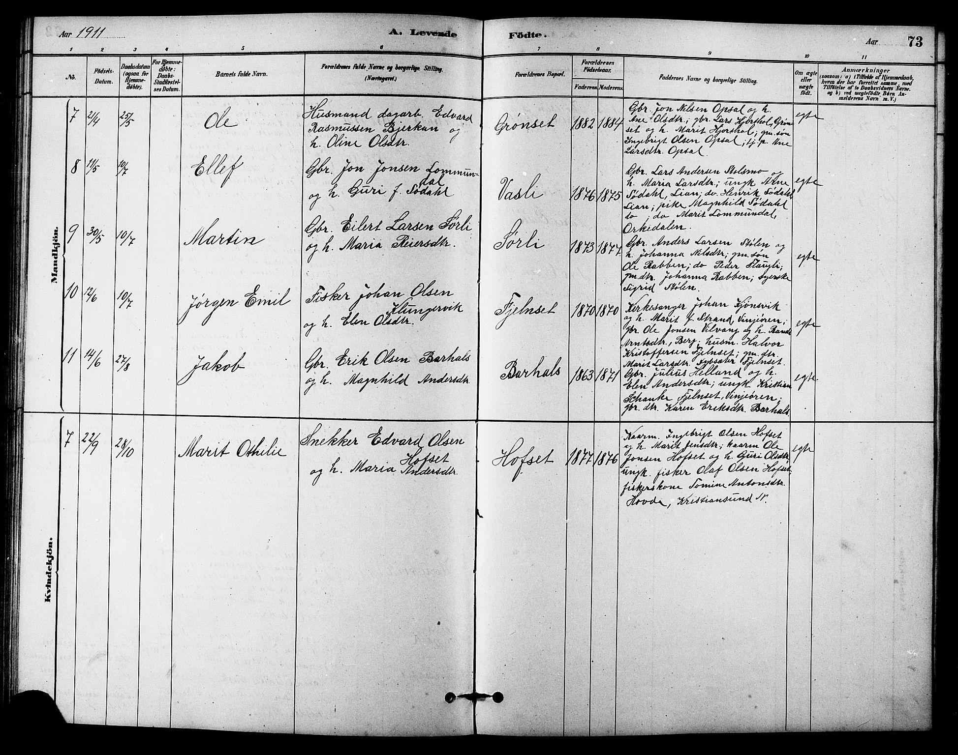 Ministerialprotokoller, klokkerbøker og fødselsregistre - Sør-Trøndelag, AV/SAT-A-1456/631/L0514: Parish register (copy) no. 631C02, 1879-1912, p. 73