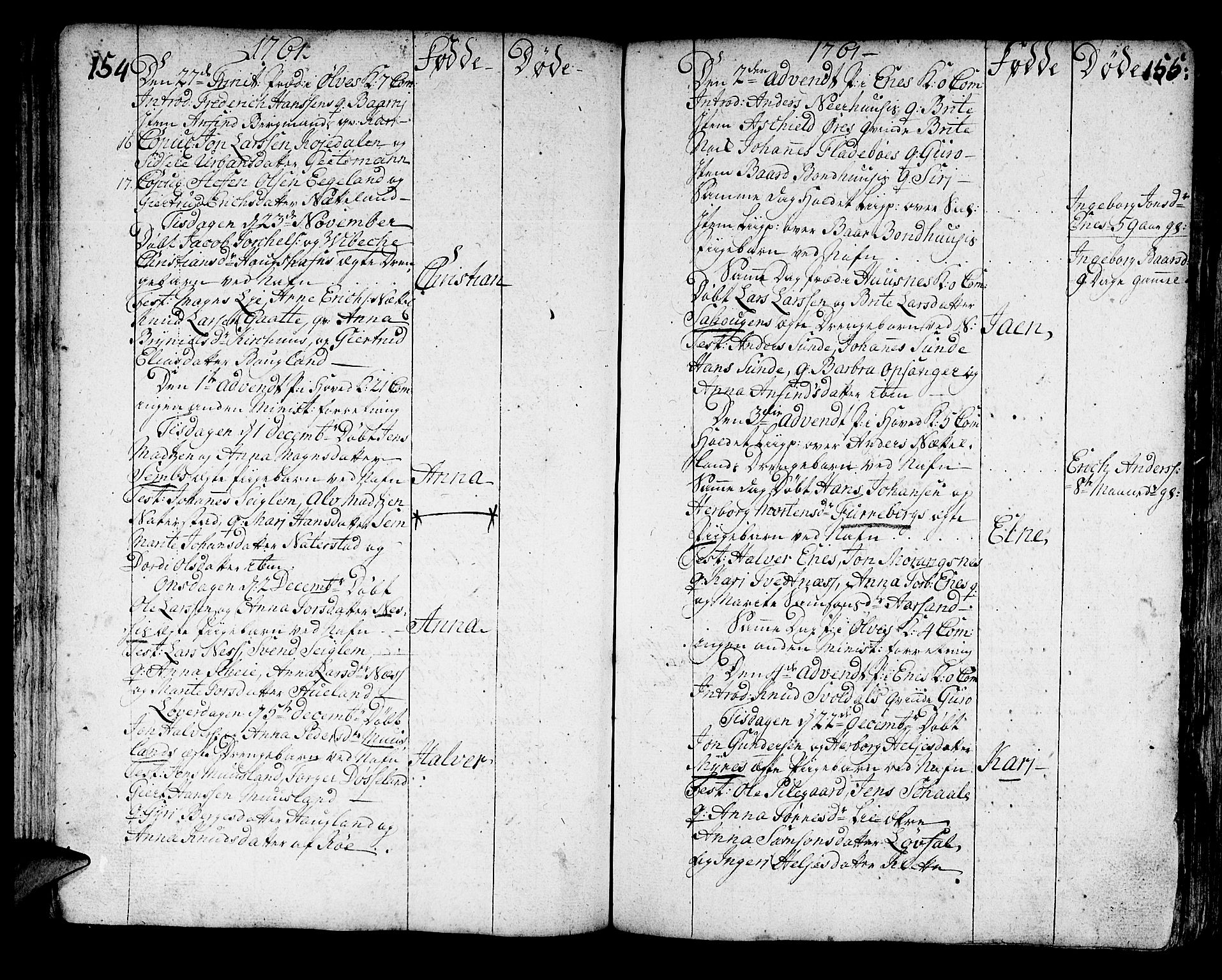 Kvinnherad sokneprestembete, AV/SAB-A-76401/H/Haa: Parish register (official) no. A 3, 1754-1777, p. 154-155