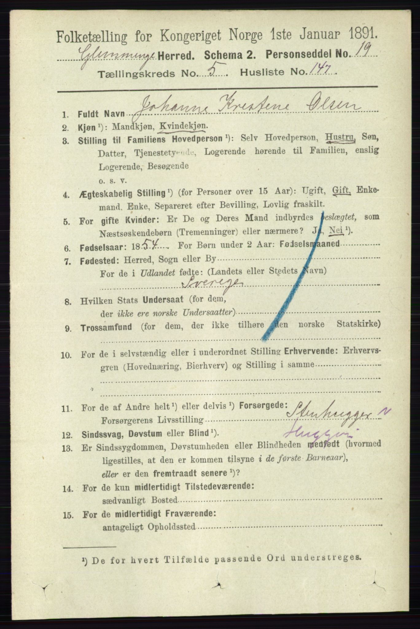 RA, 1891 census for 0132 Glemmen, 1891, p. 7302