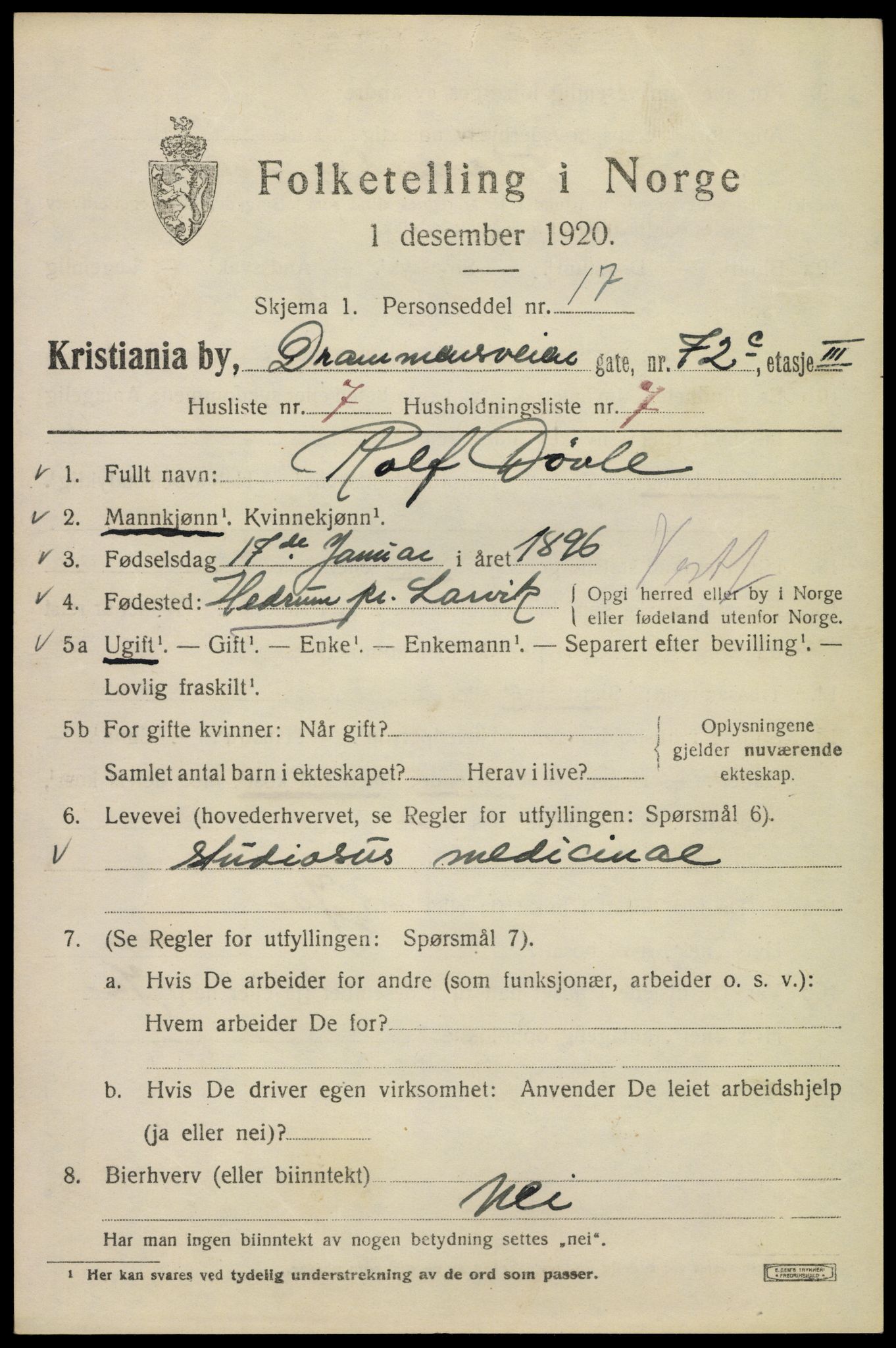 SAO, 1920 census for Kristiania, 1920, p. 202413
