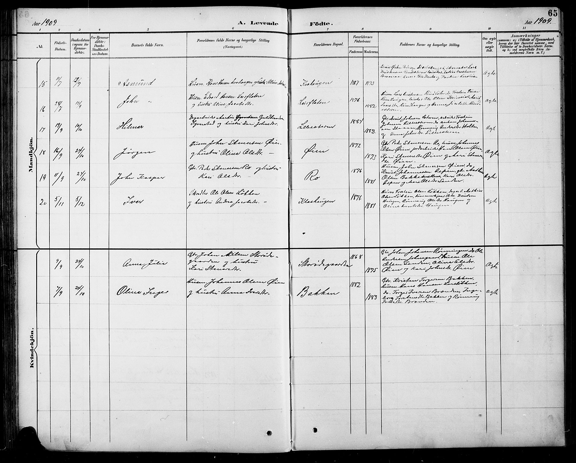 Sel prestekontor, SAH/PREST-074/H/Ha/Hab/L0005: Parish register (copy) no. 5, 1894-1923, p. 65