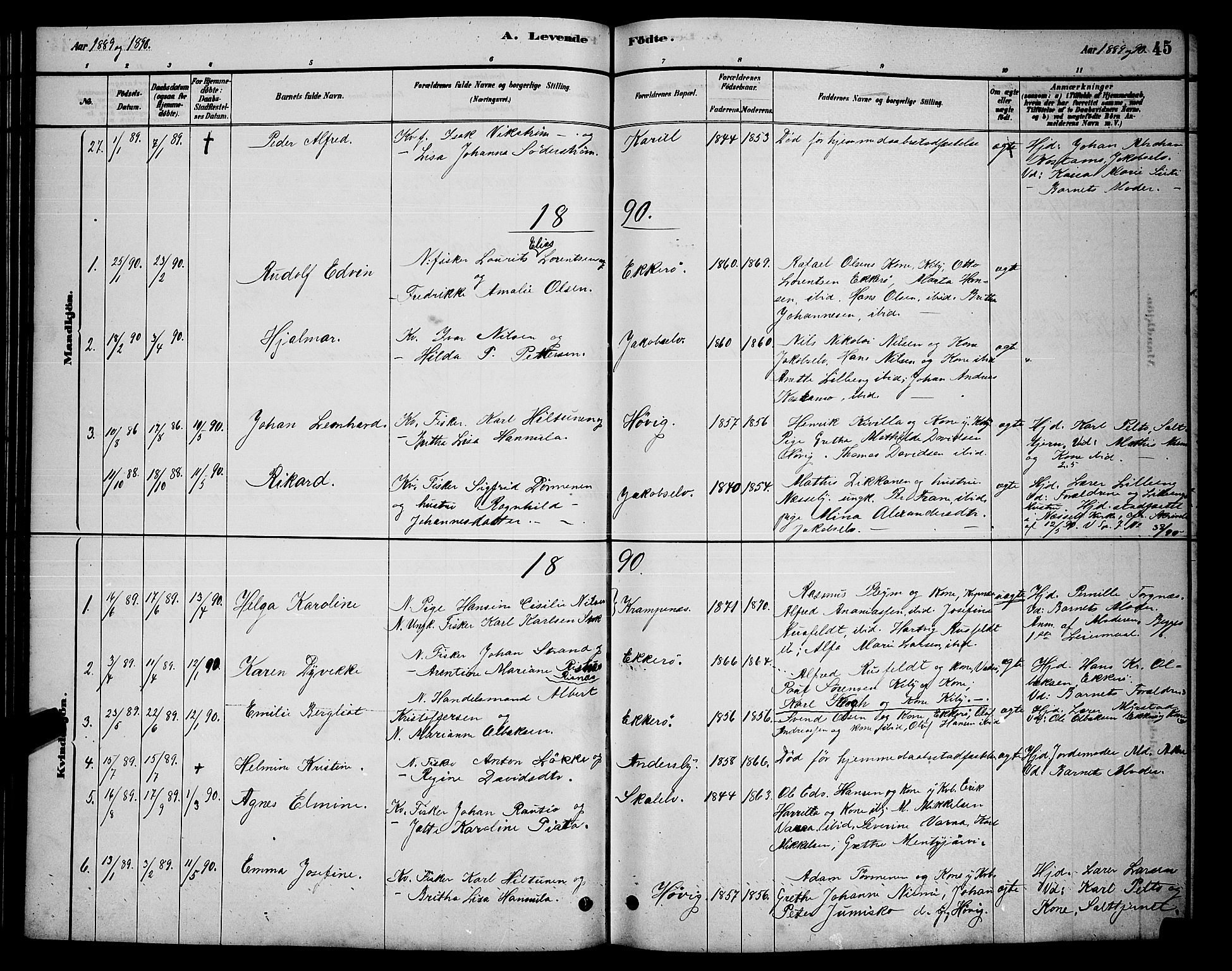 Vadsø sokneprestkontor, SATØ/S-1325/H/Hb/L0003klokker: Parish register (copy) no. 3, 1881-1901, p. 45