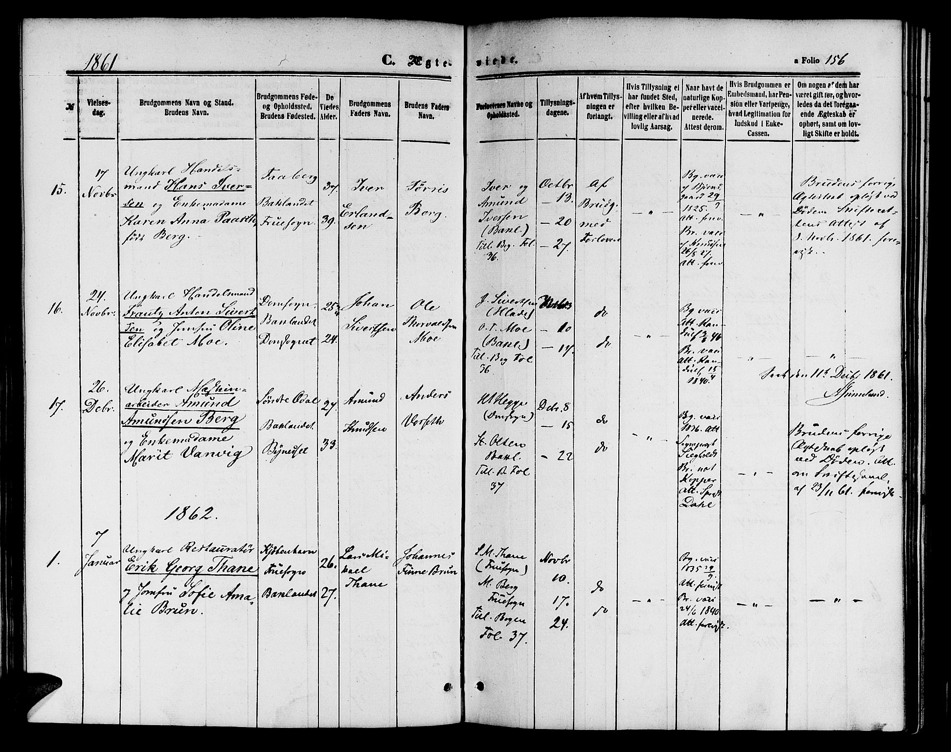 Ministerialprotokoller, klokkerbøker og fødselsregistre - Sør-Trøndelag, SAT/A-1456/604/L0185: Parish register (official) no. 604A06, 1861-1865, p. 156