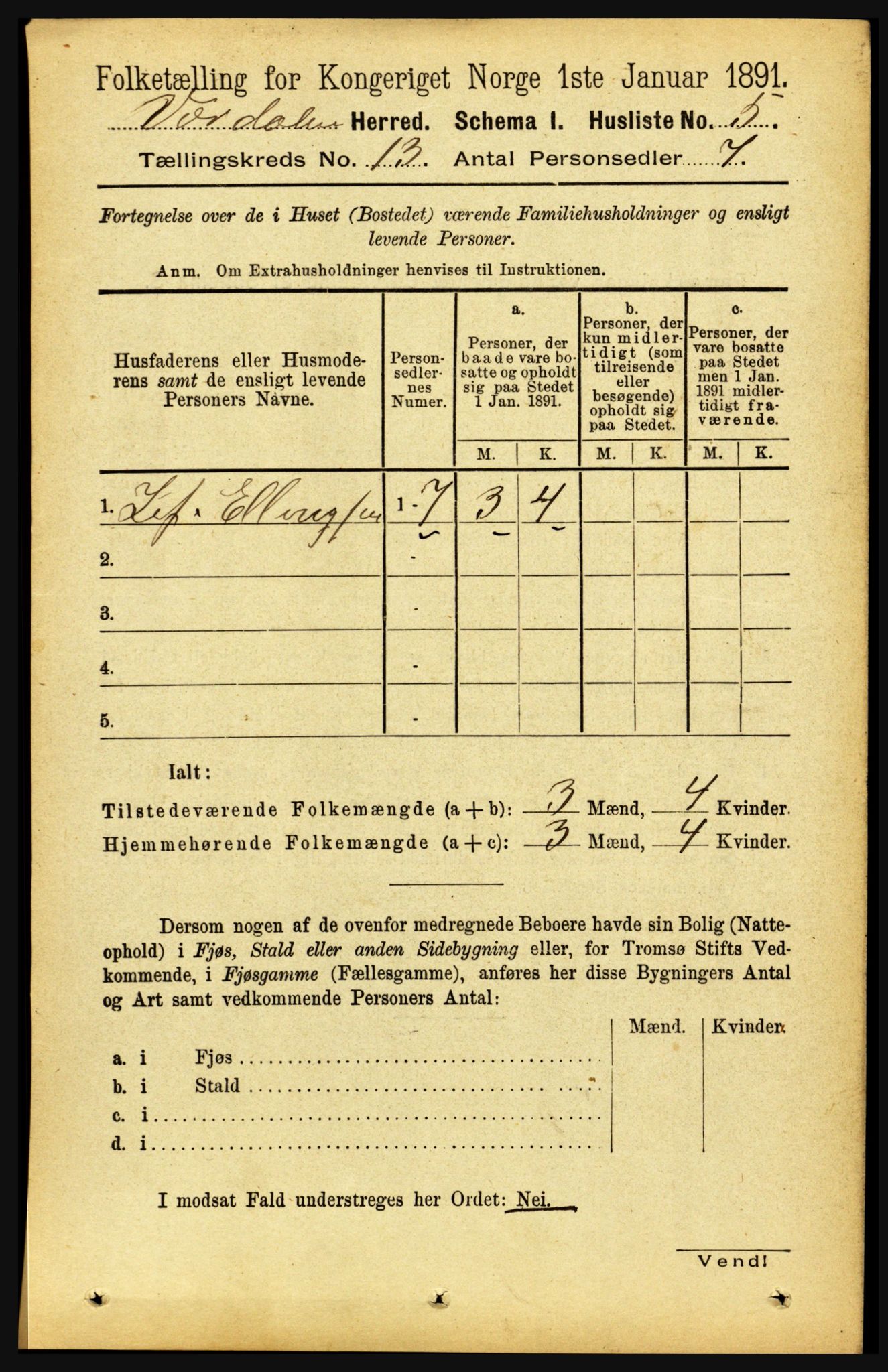 RA, 1891 census for 1721 Verdal, 1891, p. 6815