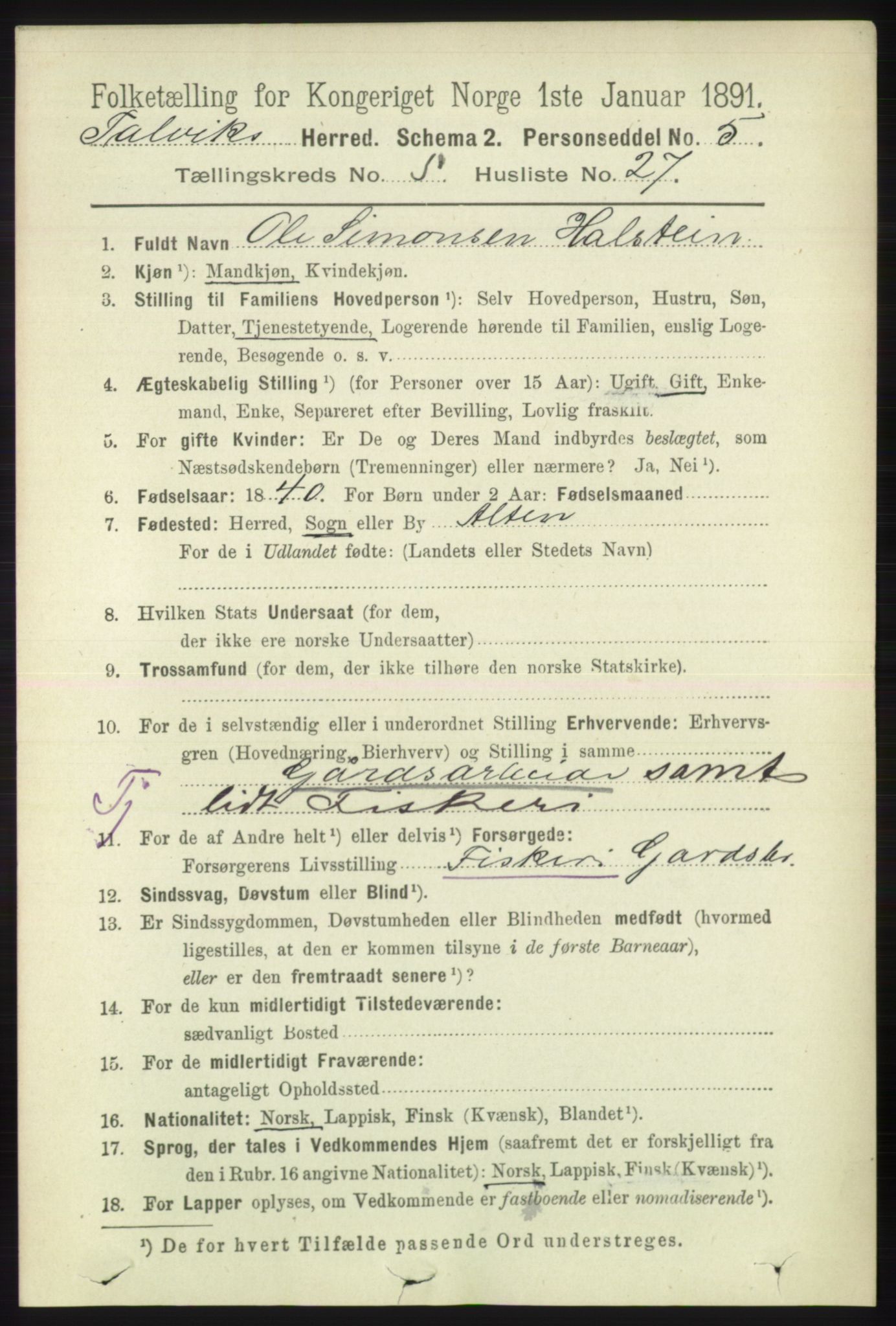 RA, 1891 census for 2013 Talvik, 1891, p. 1515