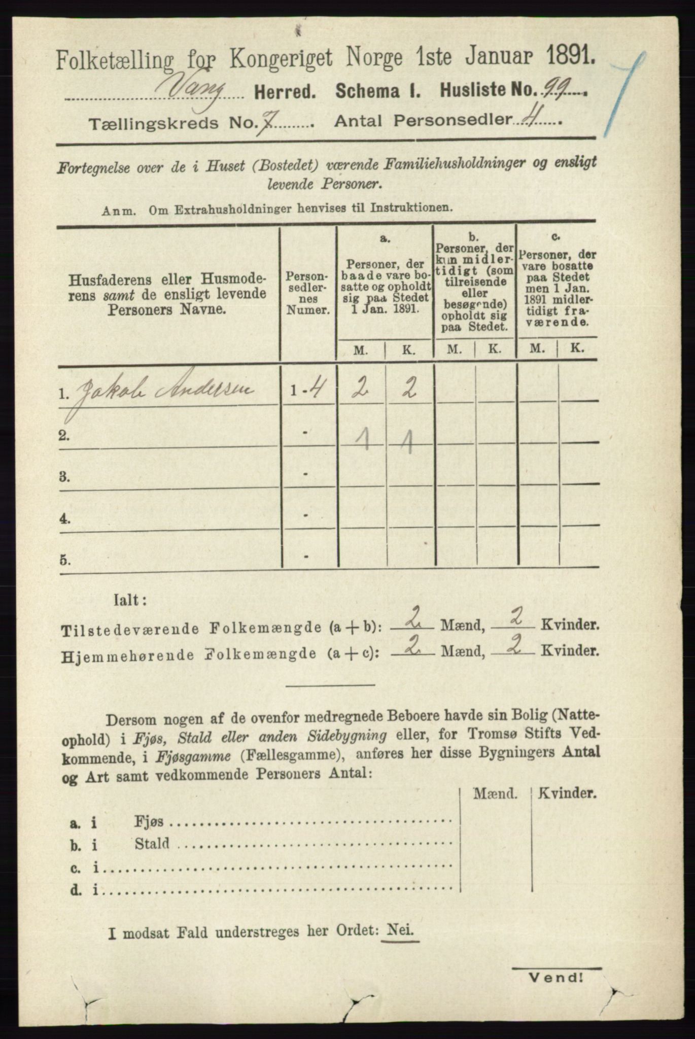 RA, 1891 census for 0414 Vang, 1891, p. 5021