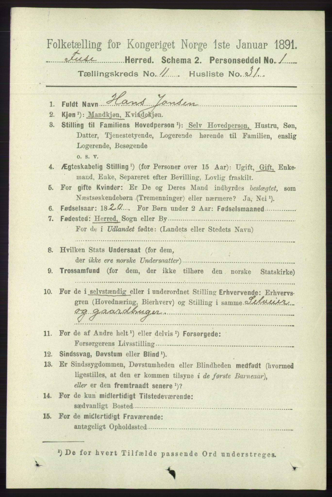 RA, 1891 census for 1241 Fusa, 1891, p. 2294