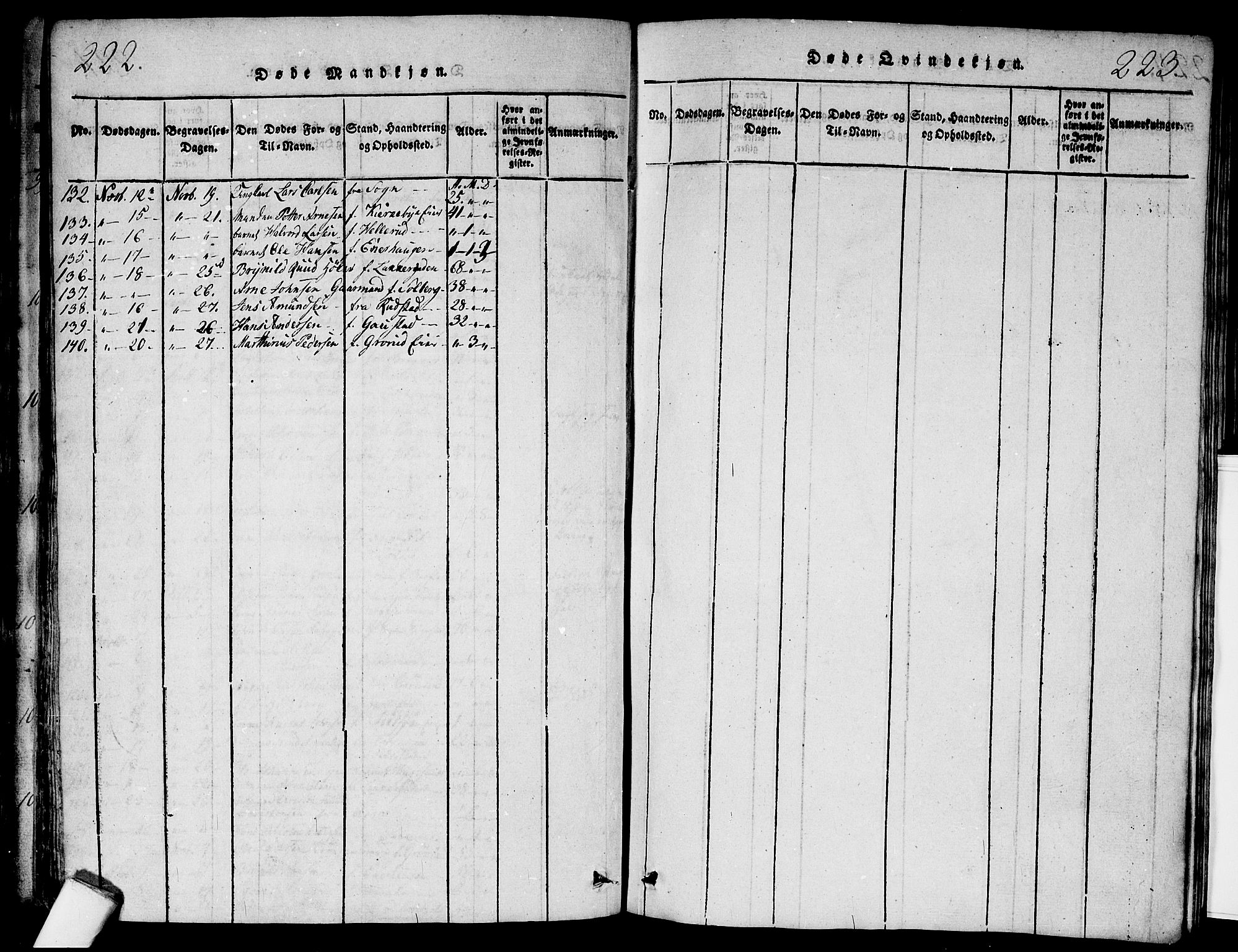 Aker prestekontor kirkebøker, AV/SAO-A-10861/G/L0002: Parish register (copy) no. 2, 1815-1819, p. 222-223