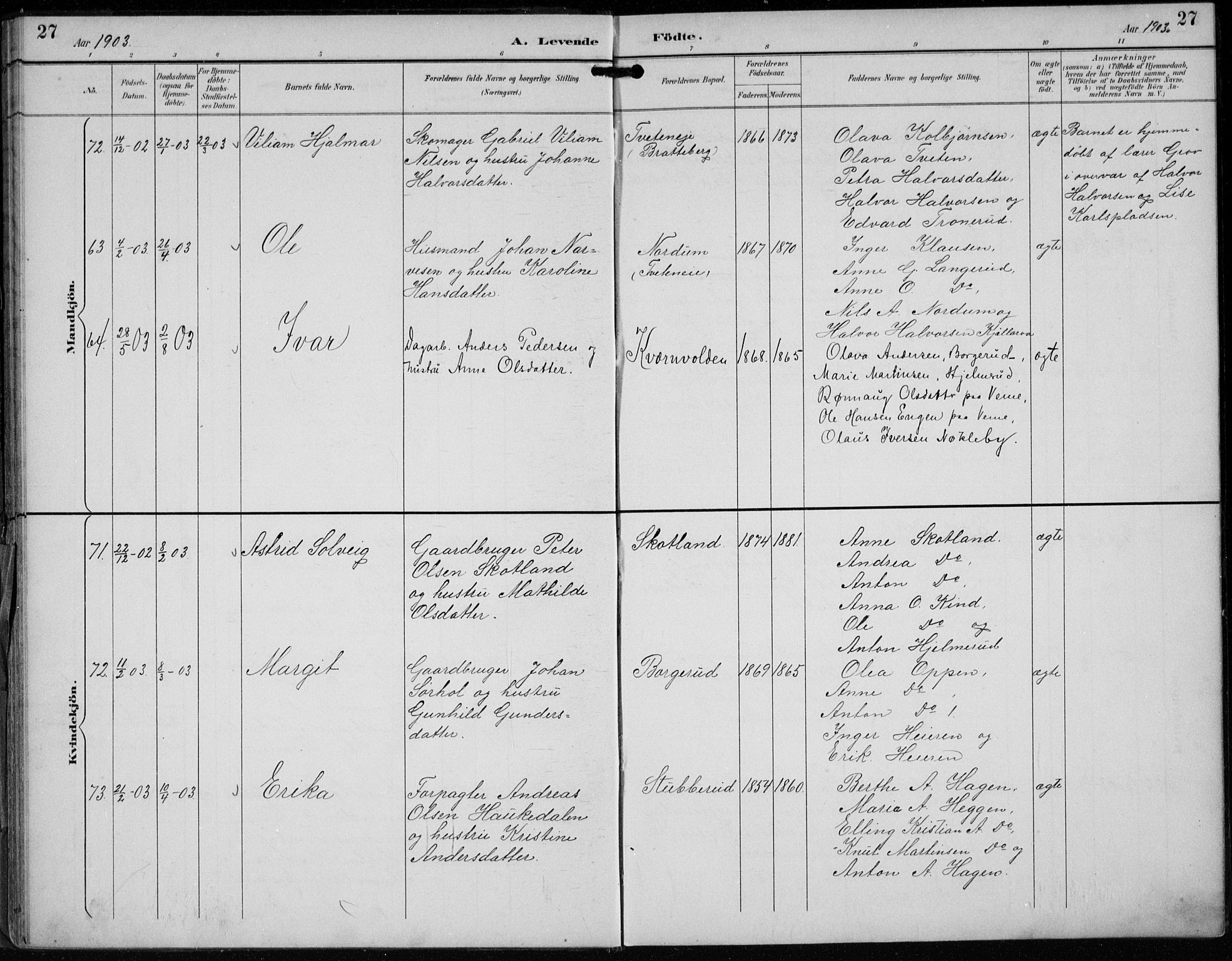 Lunder kirkebøker, AV/SAKO-A-629/F/Fb/L0001: Parish register (official) no. II 1, 1893-1916, p. 27