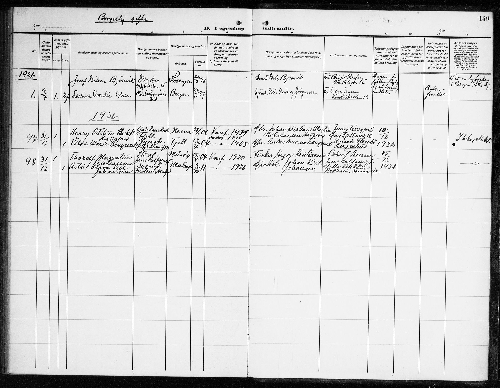 Korskirken sokneprestembete, SAB/A-76101/H/Haa/L0039: Parish register (official) no. D 6, 1919-1938, p. 149