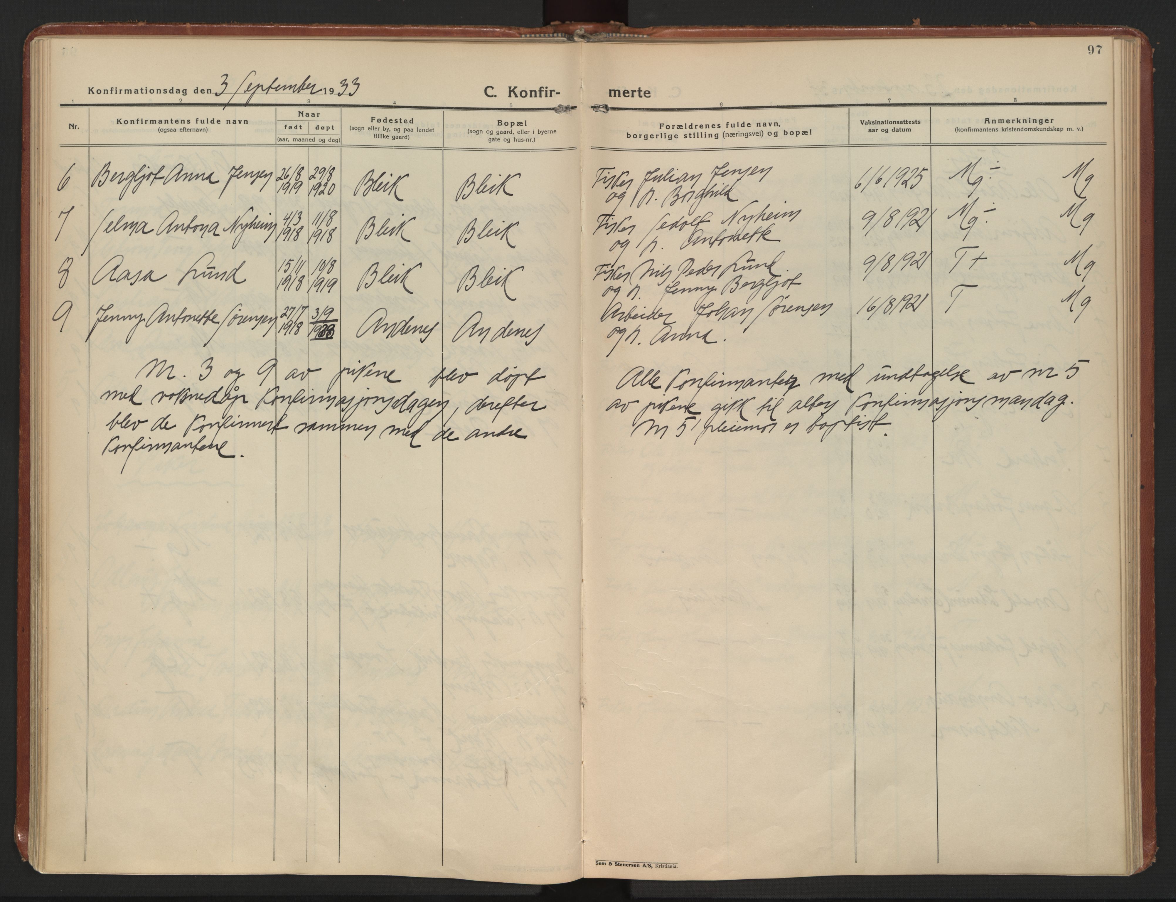 Ministerialprotokoller, klokkerbøker og fødselsregistre - Nordland, AV/SAT-A-1459/899/L1441: Parish register (official) no. 899A09, 1923-1939, p. 97