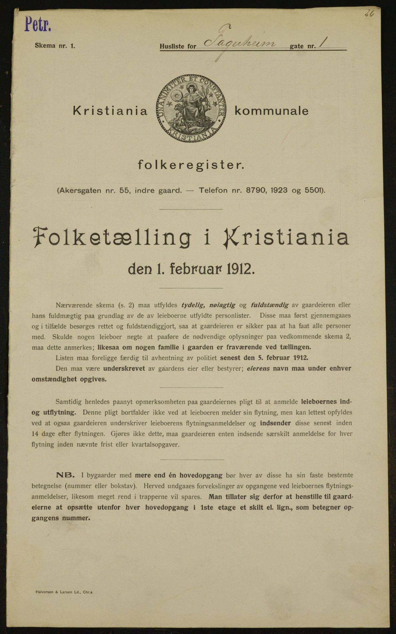 OBA, Municipal Census 1912 for Kristiania, 1912, p. 23033