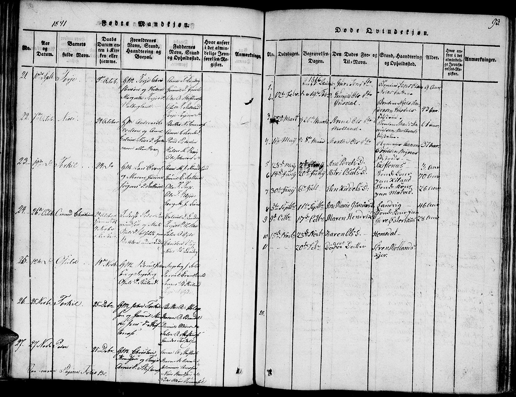 Hommedal sokneprestkontor, AV/SAK-1111-0023/F/Fa/Fab/L0003: Parish register (official) no. A 3, 1815-1848, p. 93