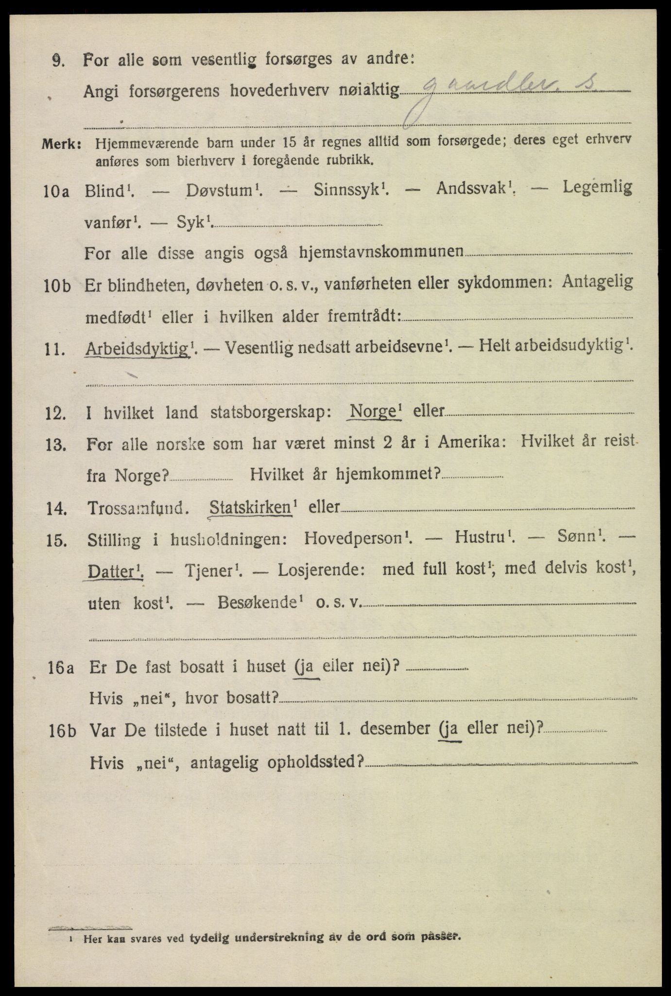 SAK, 1920 census for Bygland, 1920, p. 904