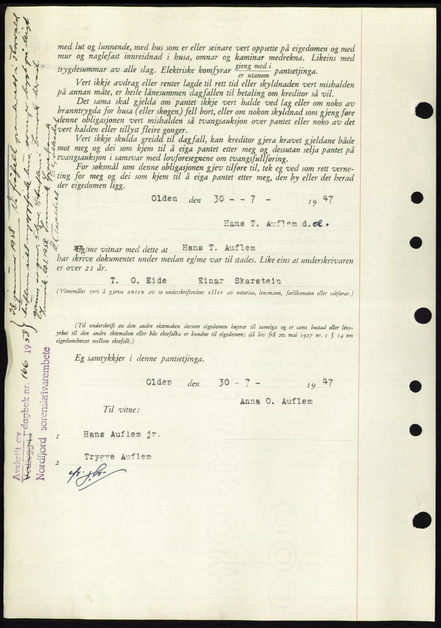 Nordfjord sorenskriveri, SAB/A-2801/02/02b/02bk/L0005: Mortgage book no. B7-8, 1946-1947, Diary no: : 913/1947