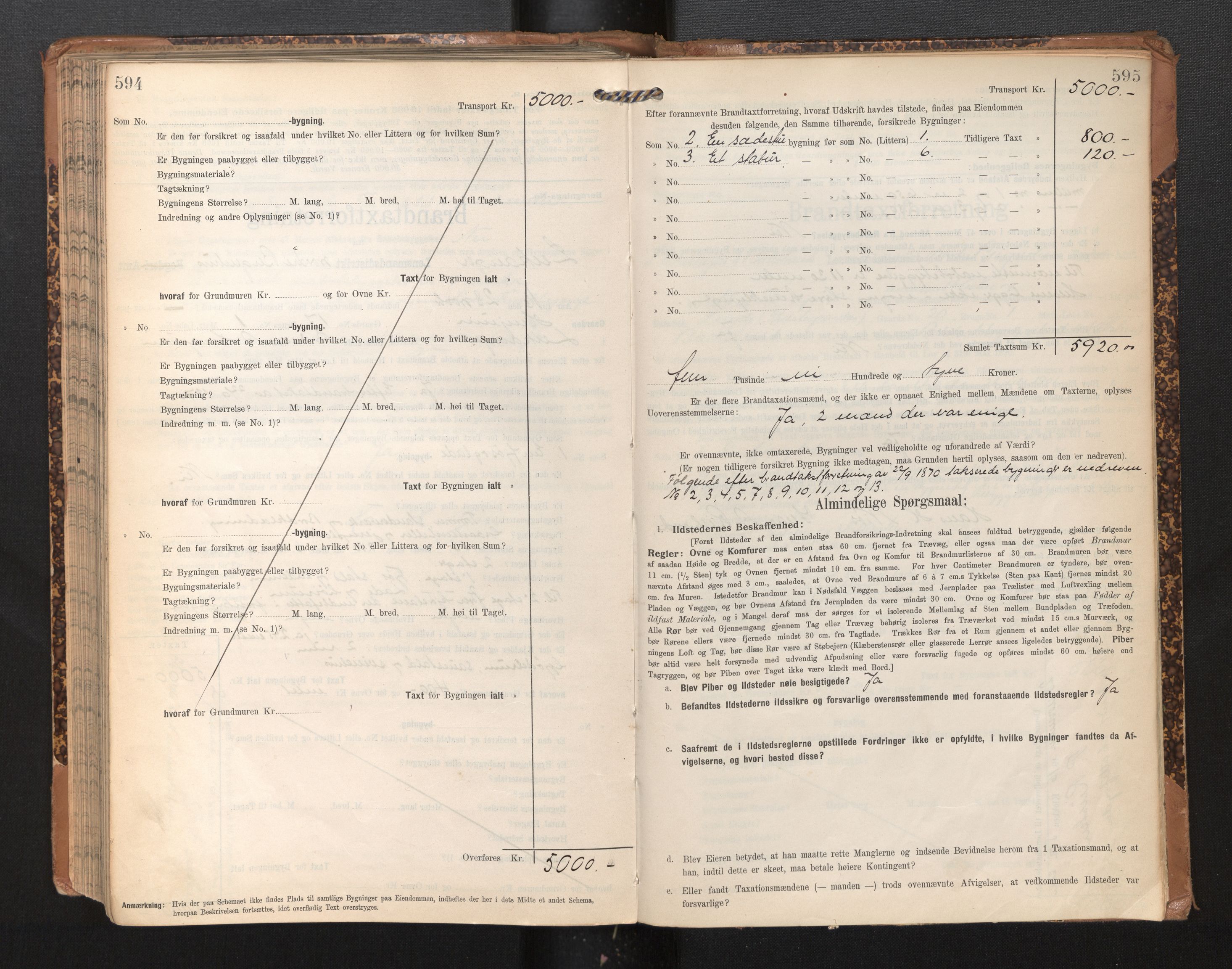 Lensmannen i Leikanger, AV/SAB-A-29201/0012/L0005: Branntakstprotokoll, skjematakst, 1907-1917, p. 594-595