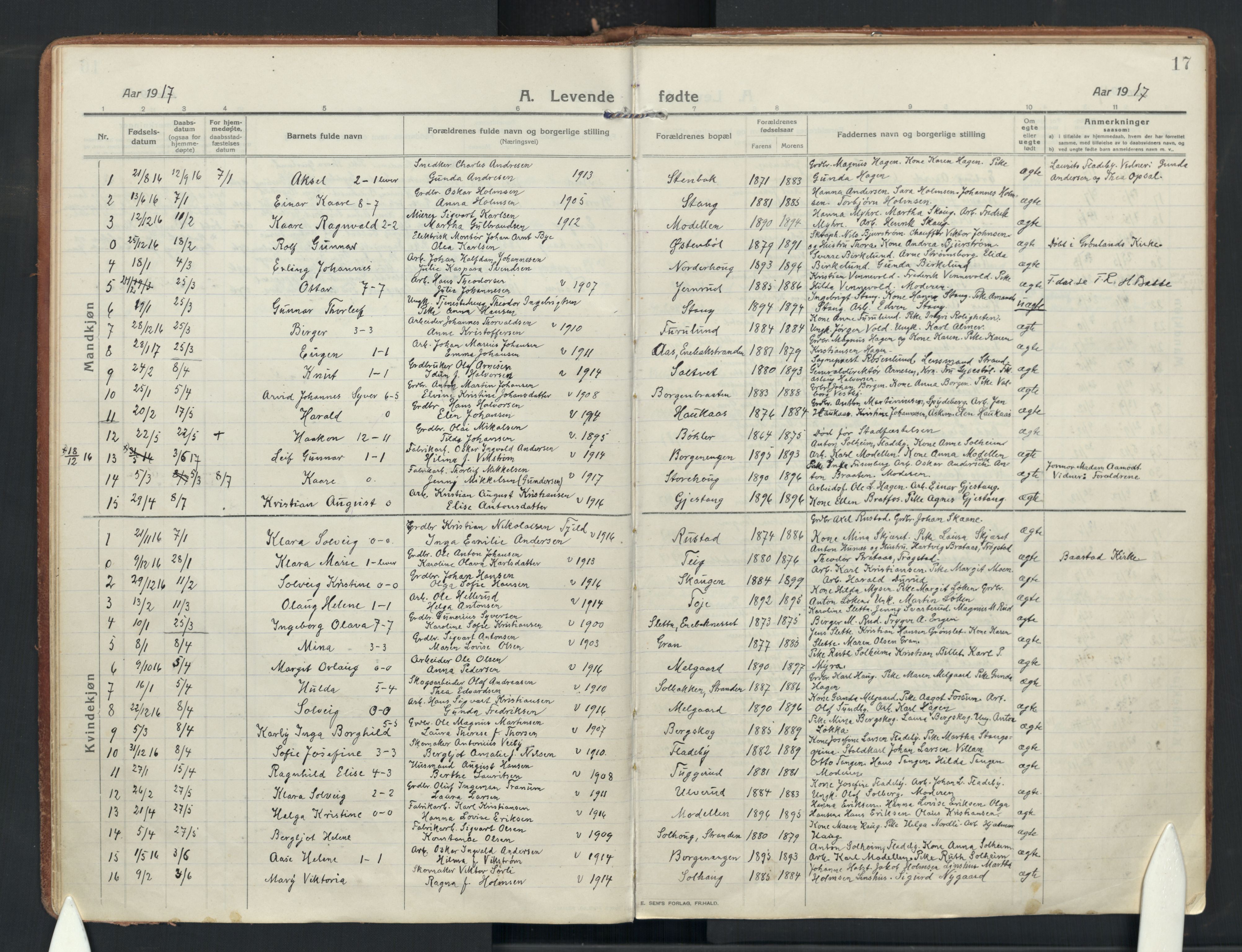 Enebakk prestekontor Kirkebøker, SAO/A-10171c/F/Fa/L0019: Parish register (official) no. I 19, 1912-1935, p. 17