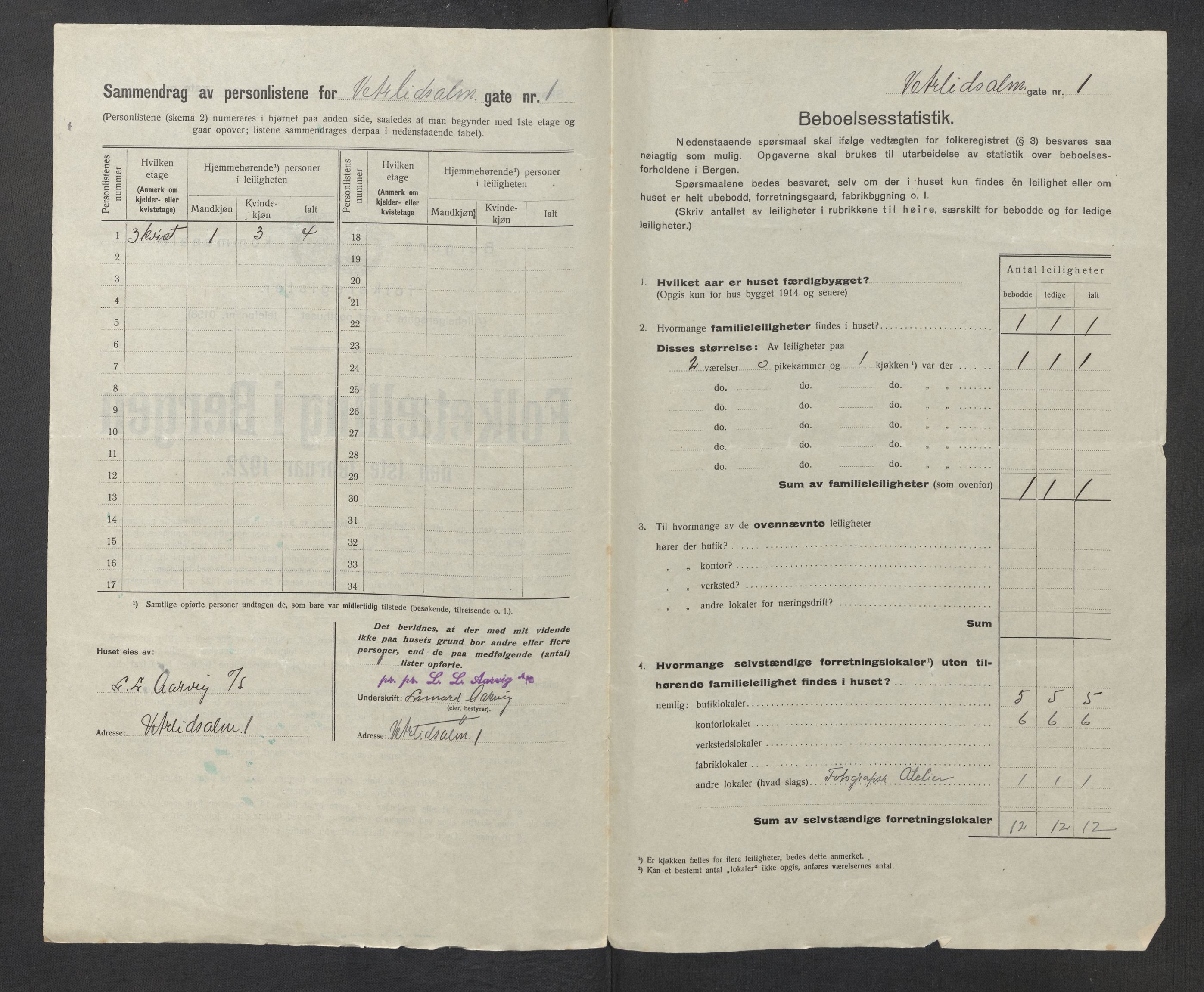 SAB, Municipal Census 1922 for Bergen, 1922, p. 46386