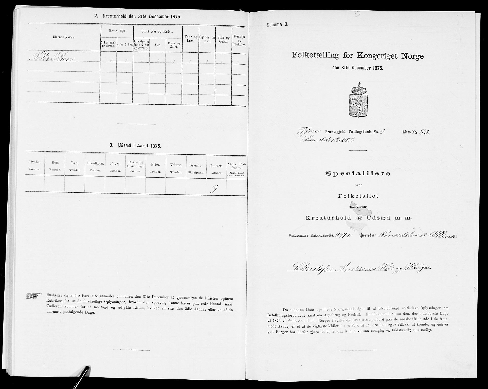 SAK, 1875 census for 0923L Fjære/Fjære, 1875, p. 1026