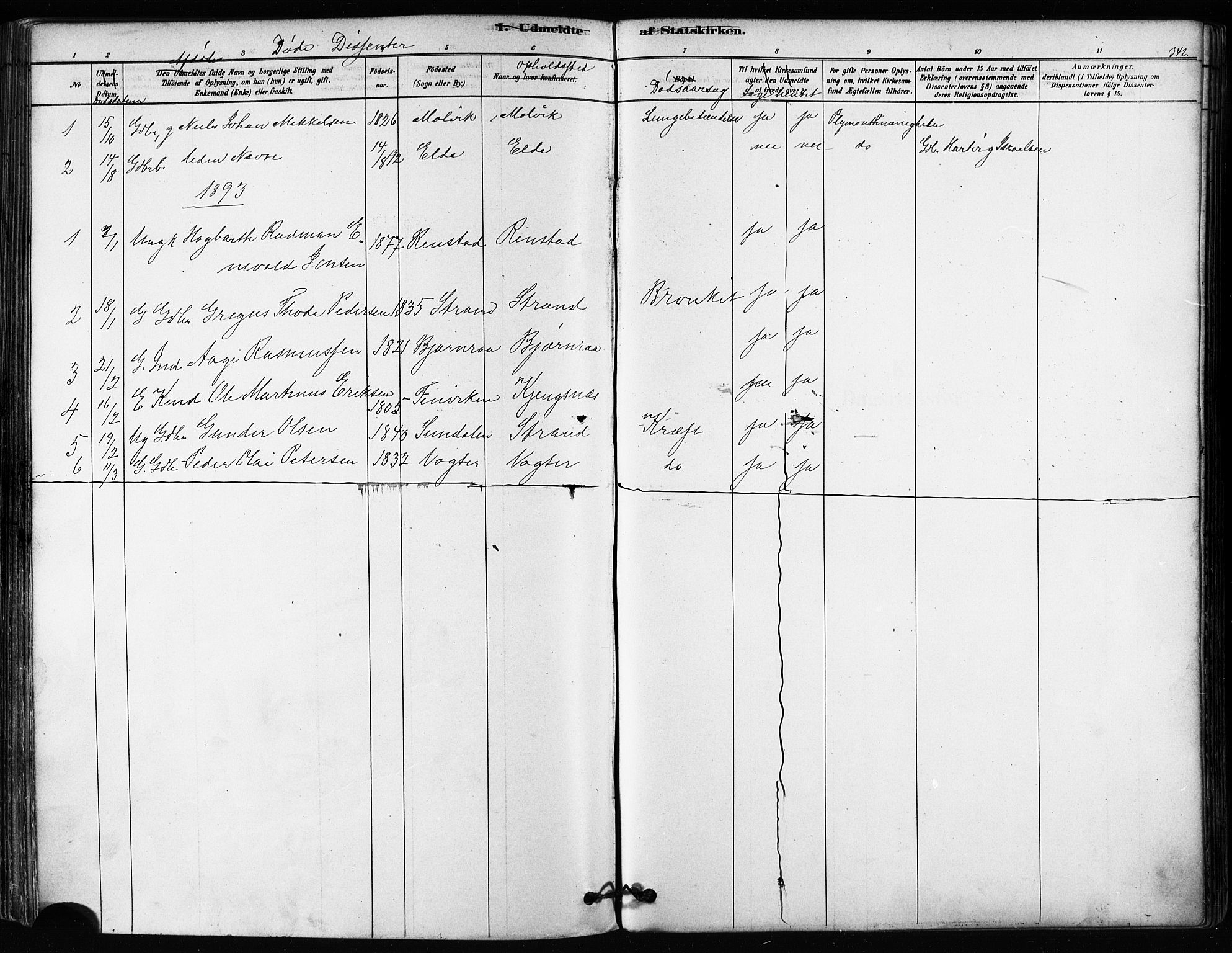 Kvæfjord sokneprestkontor, SATØ/S-1323/G/Ga/Gaa/L0005kirke: Parish register (official) no. 5, 1878-1894, p. 342