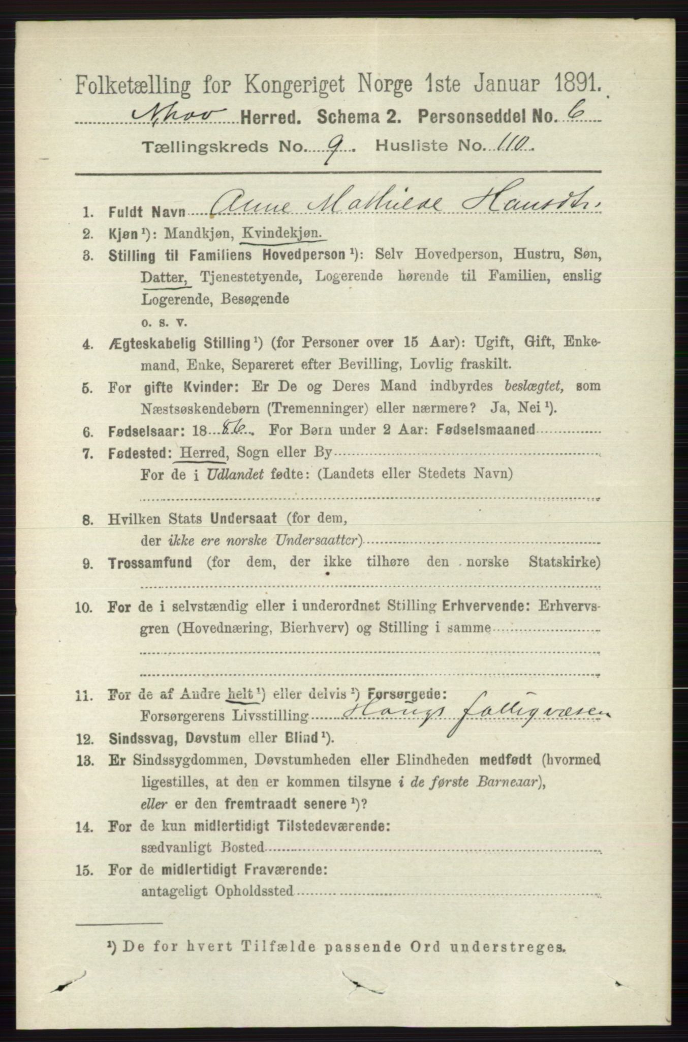 RA, 1891 census for 0613 Norderhov, 1891, p. 7418