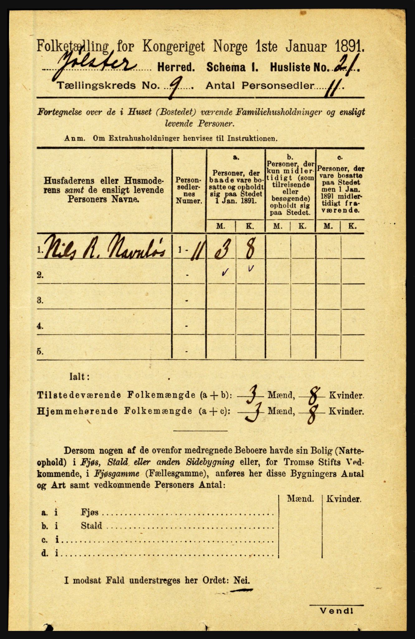 RA, 1891 census for 1431 Jølster, 1891, p. 3113