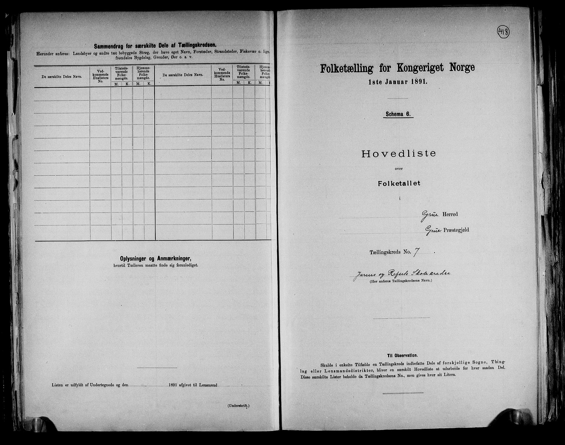 RA, 1891 census for 0423 Grue, 1891, p. 22