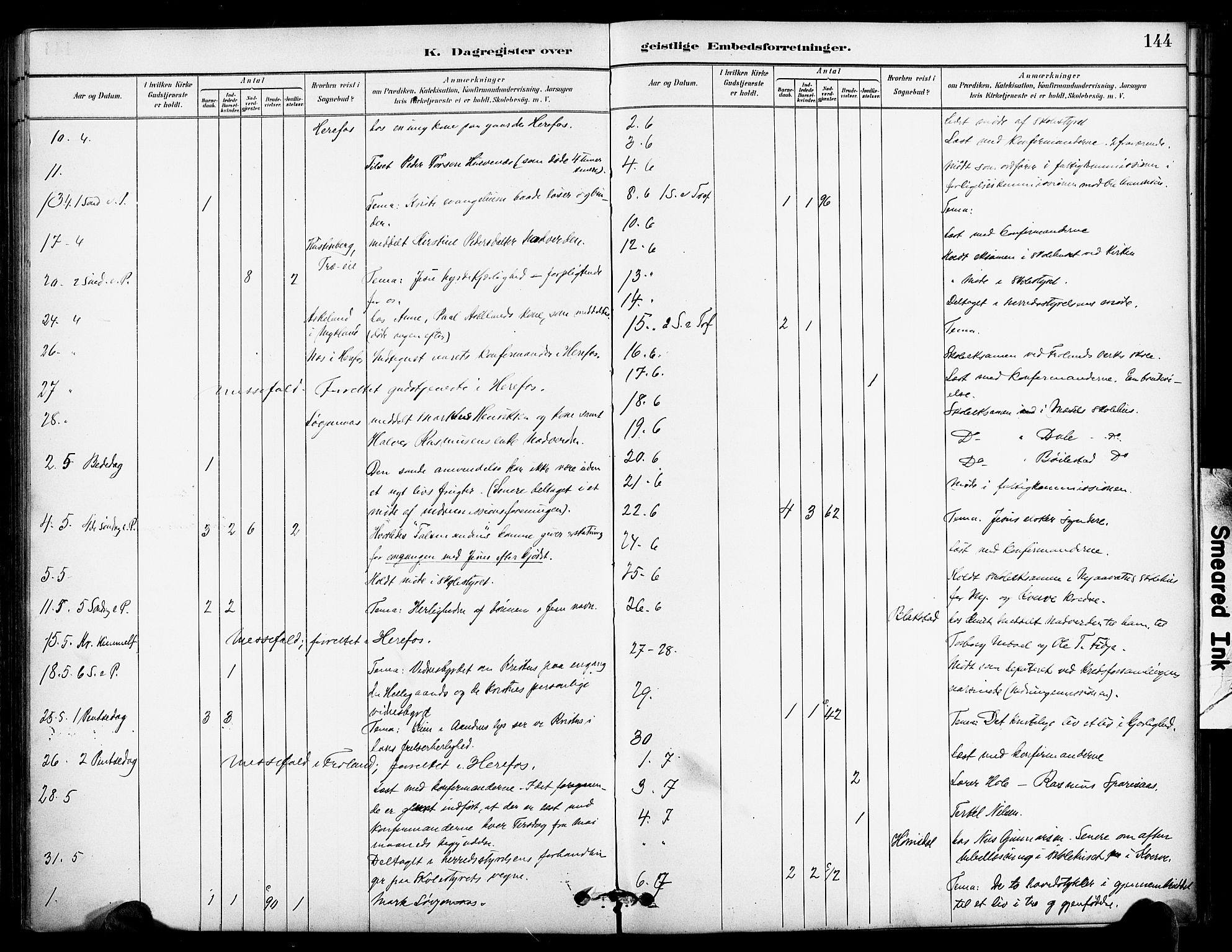 Froland sokneprestkontor, AV/SAK-1111-0013/F/Fa/L0004: Parish register (official) no. A 4, 1882-1906, p. 144