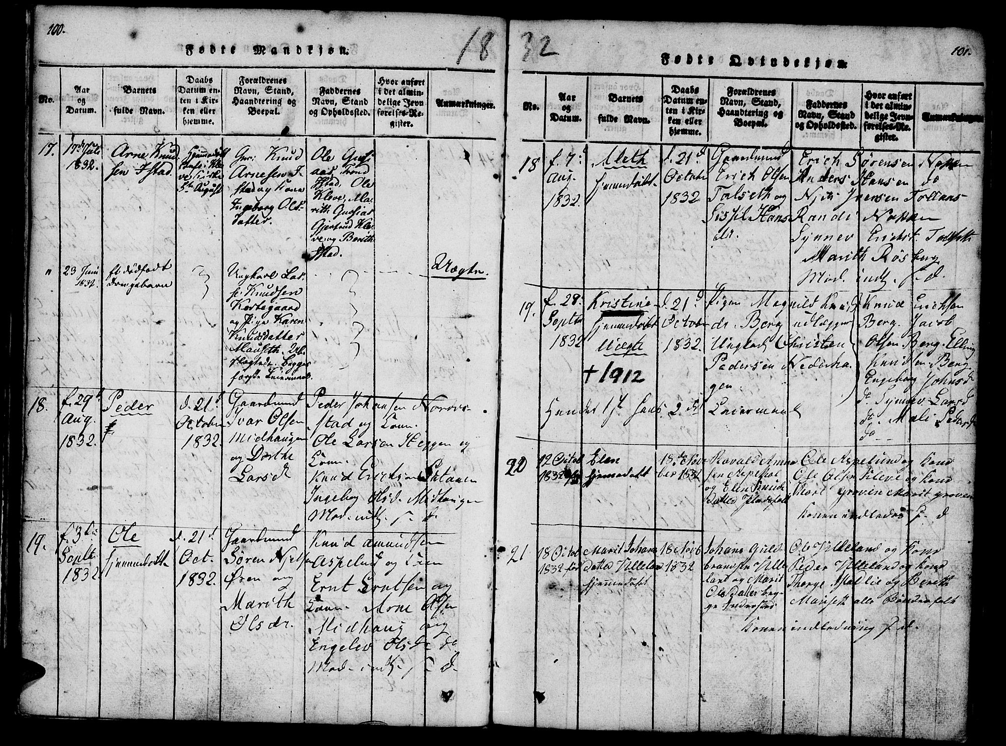 Ministerialprotokoller, klokkerbøker og fødselsregistre - Møre og Romsdal, AV/SAT-A-1454/557/L0679: Parish register (official) no. 557A01, 1818-1843, p. 100-101