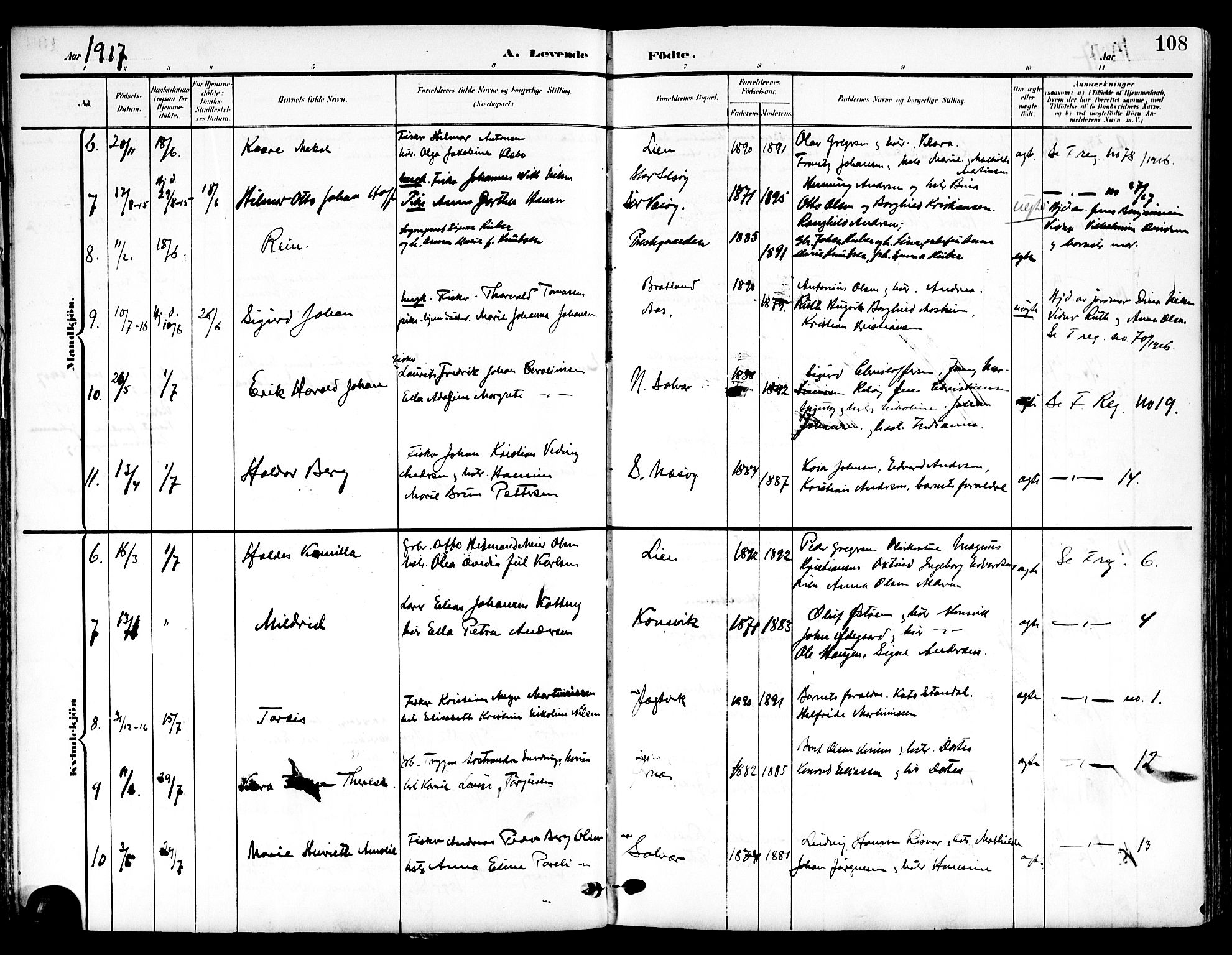 Ministerialprotokoller, klokkerbøker og fødselsregistre - Nordland, SAT/A-1459/839/L0569: Parish register (official) no. 839A06, 1903-1922, p. 108